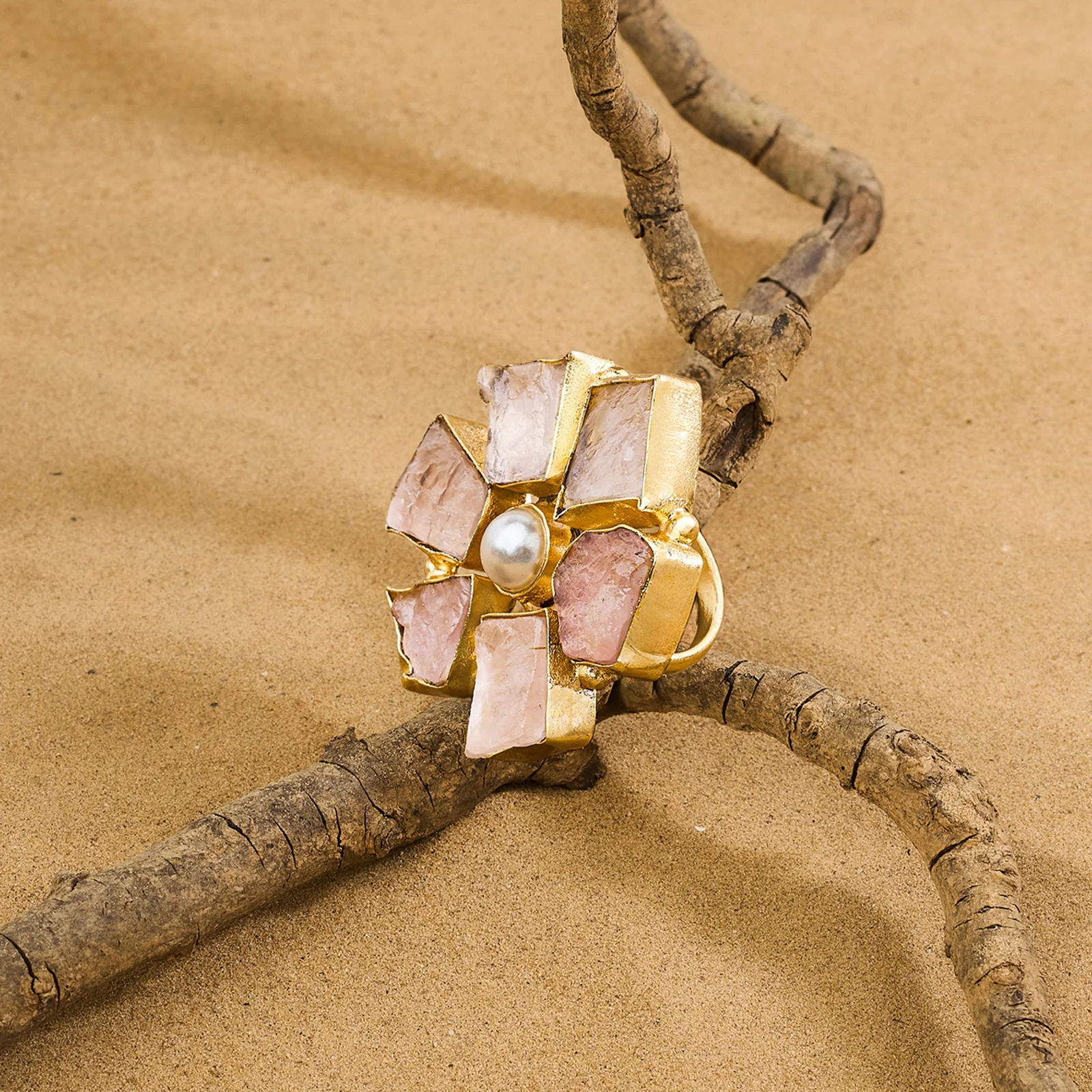 Soléa Pink Natural Stone Flower Ring - Image 2