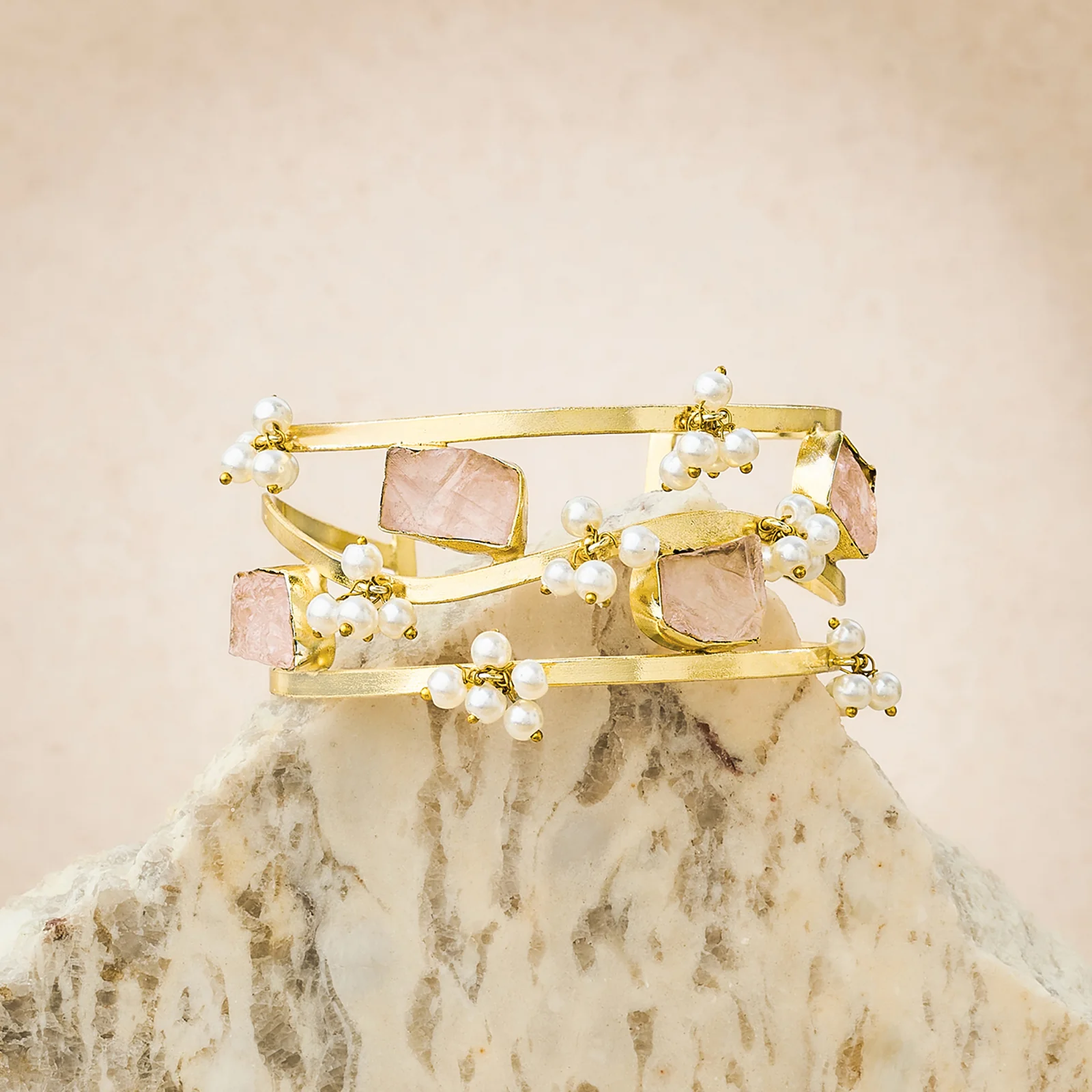 Soléa Pink Natural Stone Pearl Cuff Bracelet - Image 2