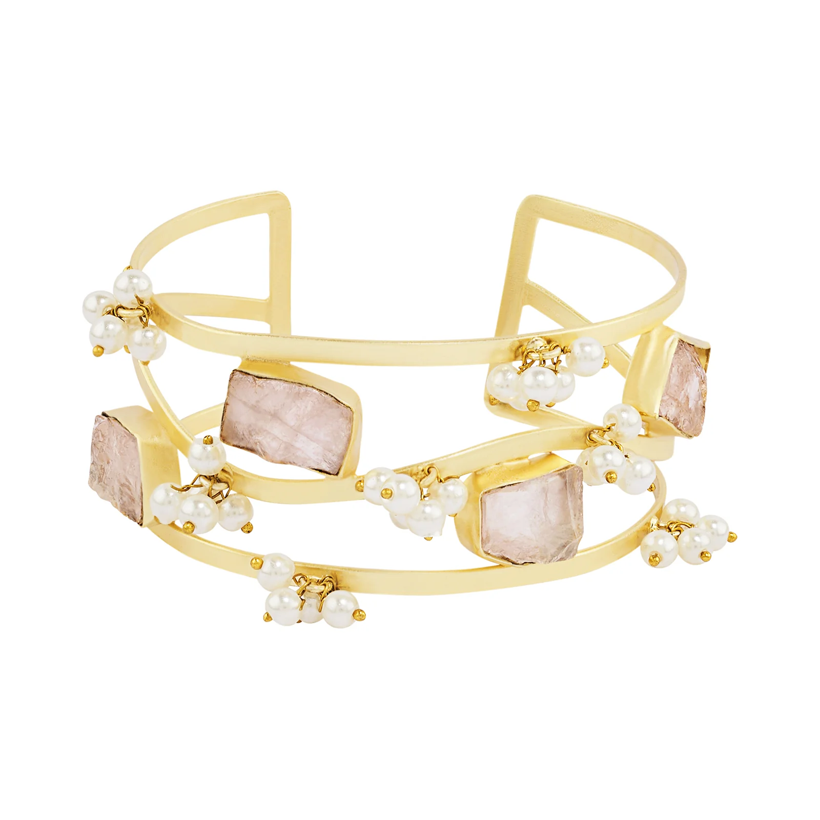 Soléa Pink Natural Stone Pearl Cuff Bracelet - Image 3