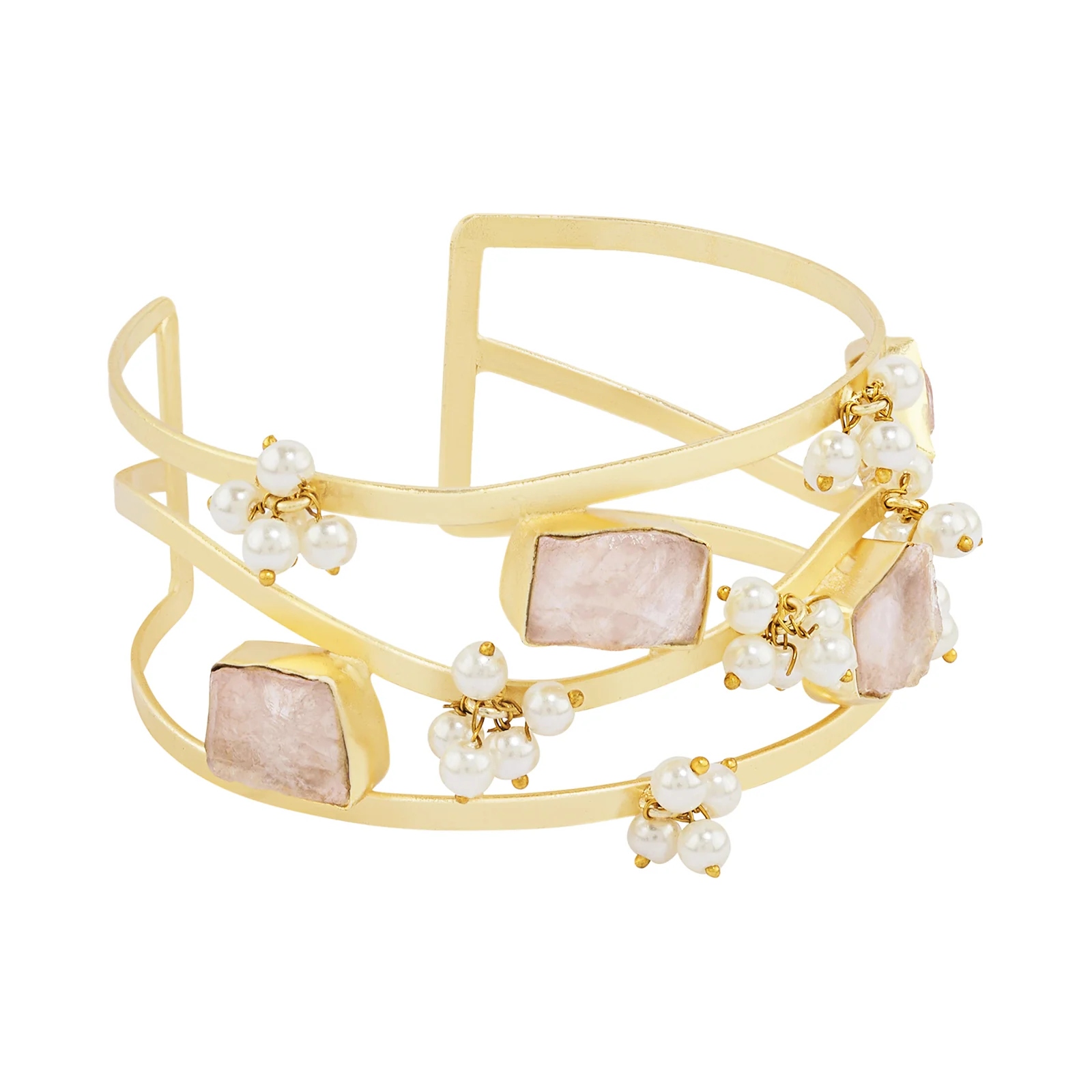 Soléa Pink Natural Stone Pearl Cuff Bracelet - Image 4