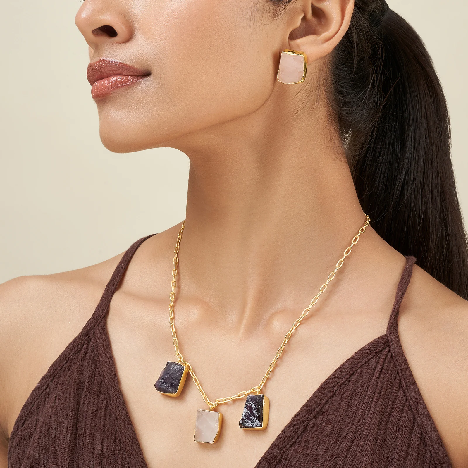 Soléa Purple & Pink Trio Natural Stone Necklace Set - Image 2