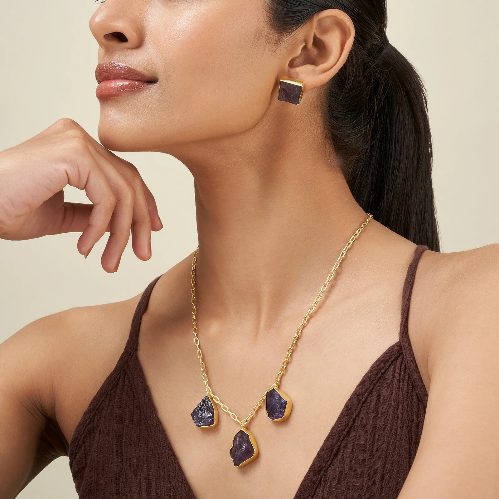 Soléa Purple Trio Natural Stone Necklace Set - Image 2