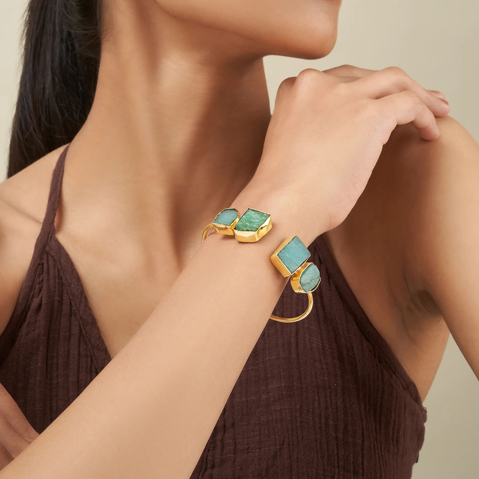 Soléa Turquoise Natural Stone Cuff Bracelet - Image 2
