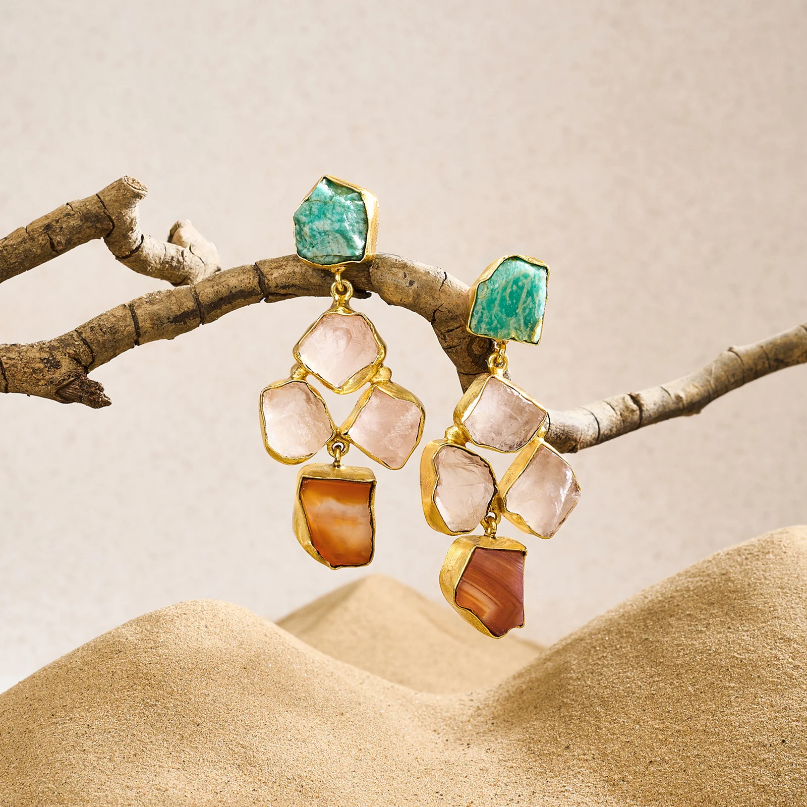 Soléa Turquoise Pink Orange Natural Stone Earrings - Image 2