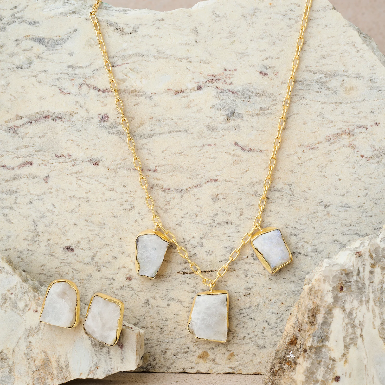 Soléa White Trio Natural Stone Necklace Set - Image 2