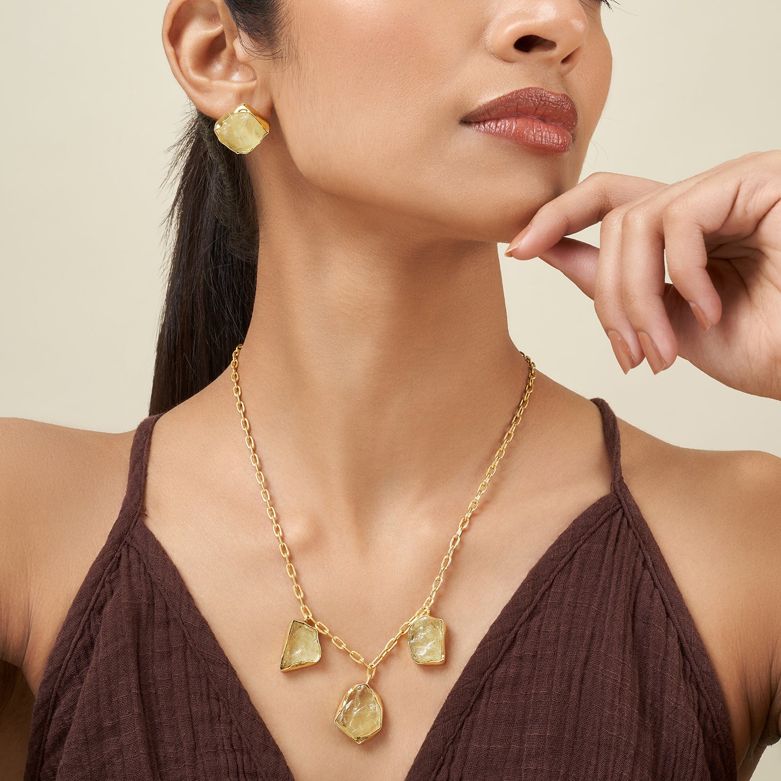 Soléa Yellow Trio Natural Stone Necklace Set - Image 2