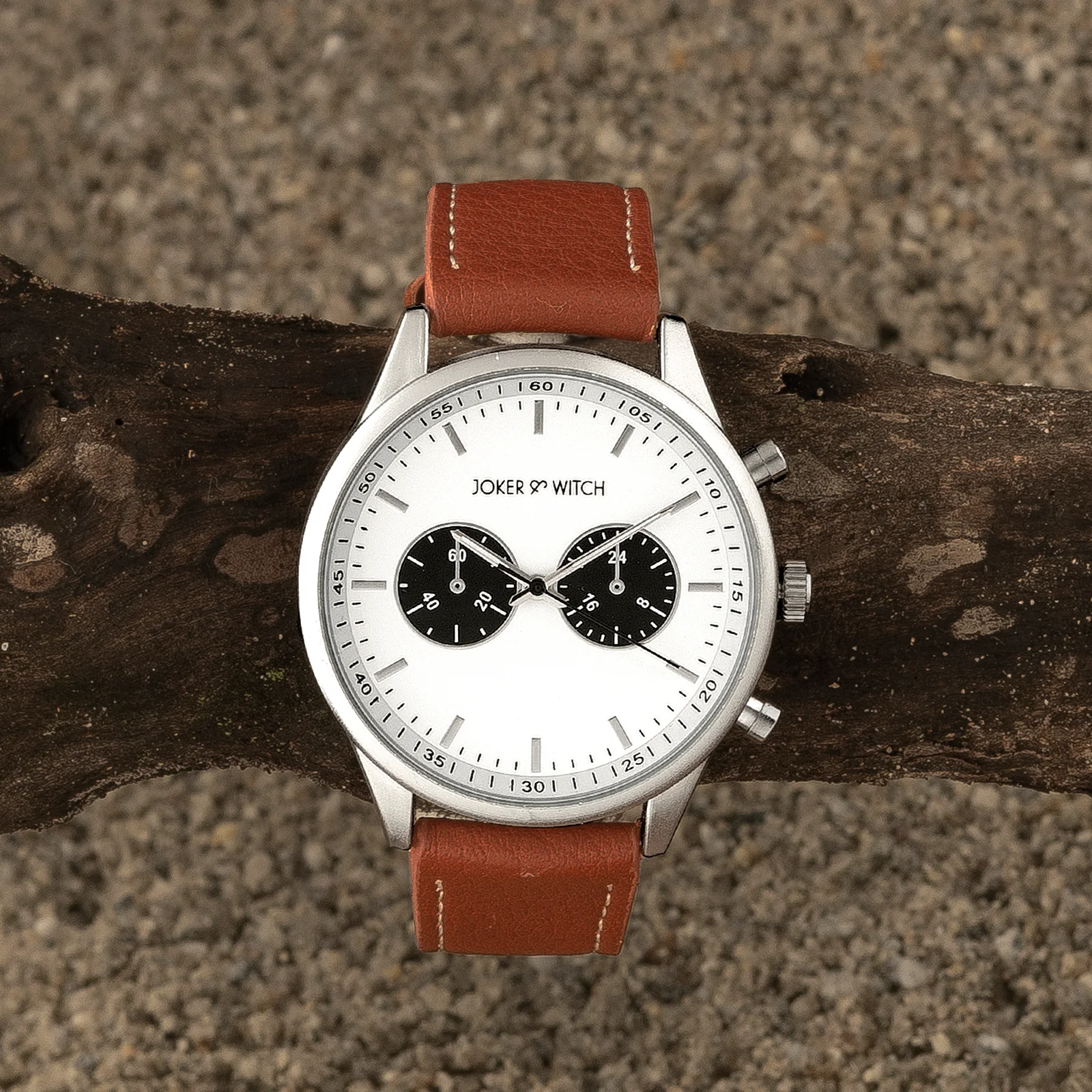 Spectra White Large Dial Brown PU Strap Men's Watch - Image 2