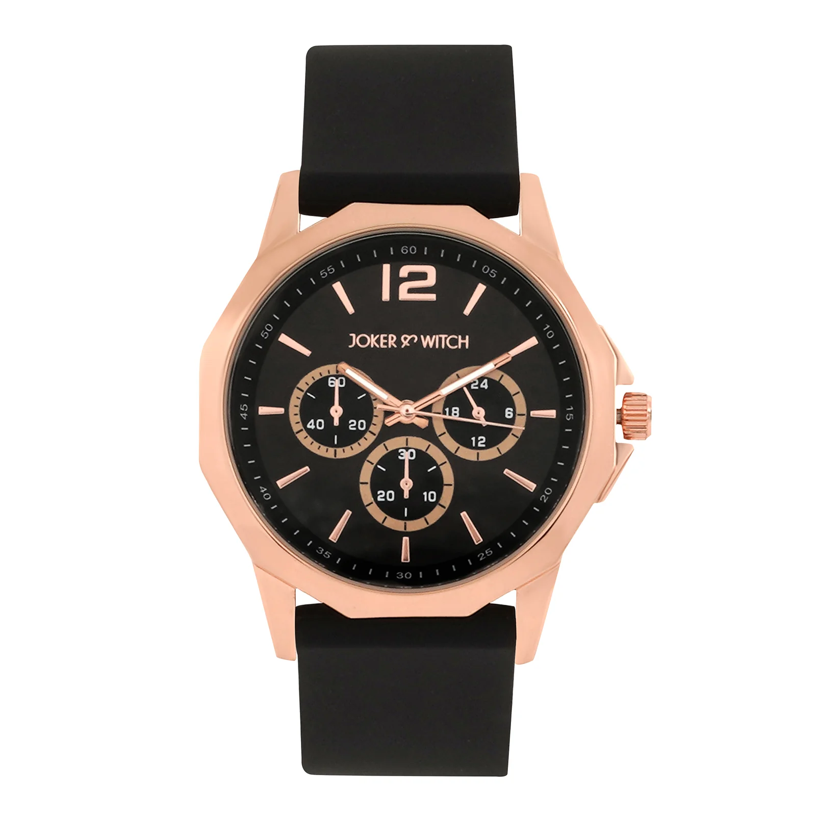 Spyder Rose Gold Black Large Hexagon Dial Silicone Strap Men's Watch