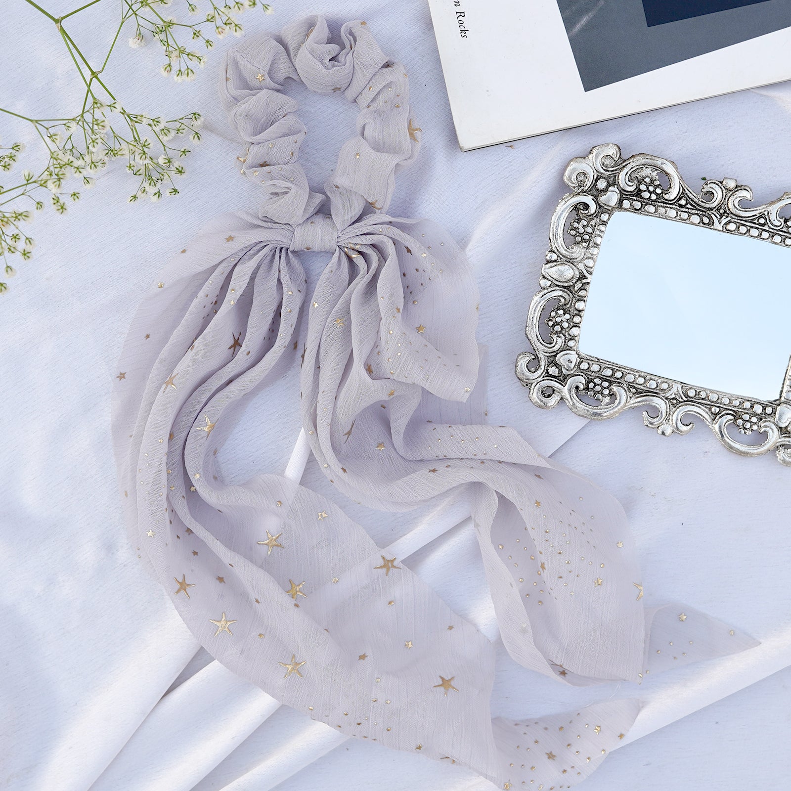 Stardust Grey Scarf Detail Scrunchie