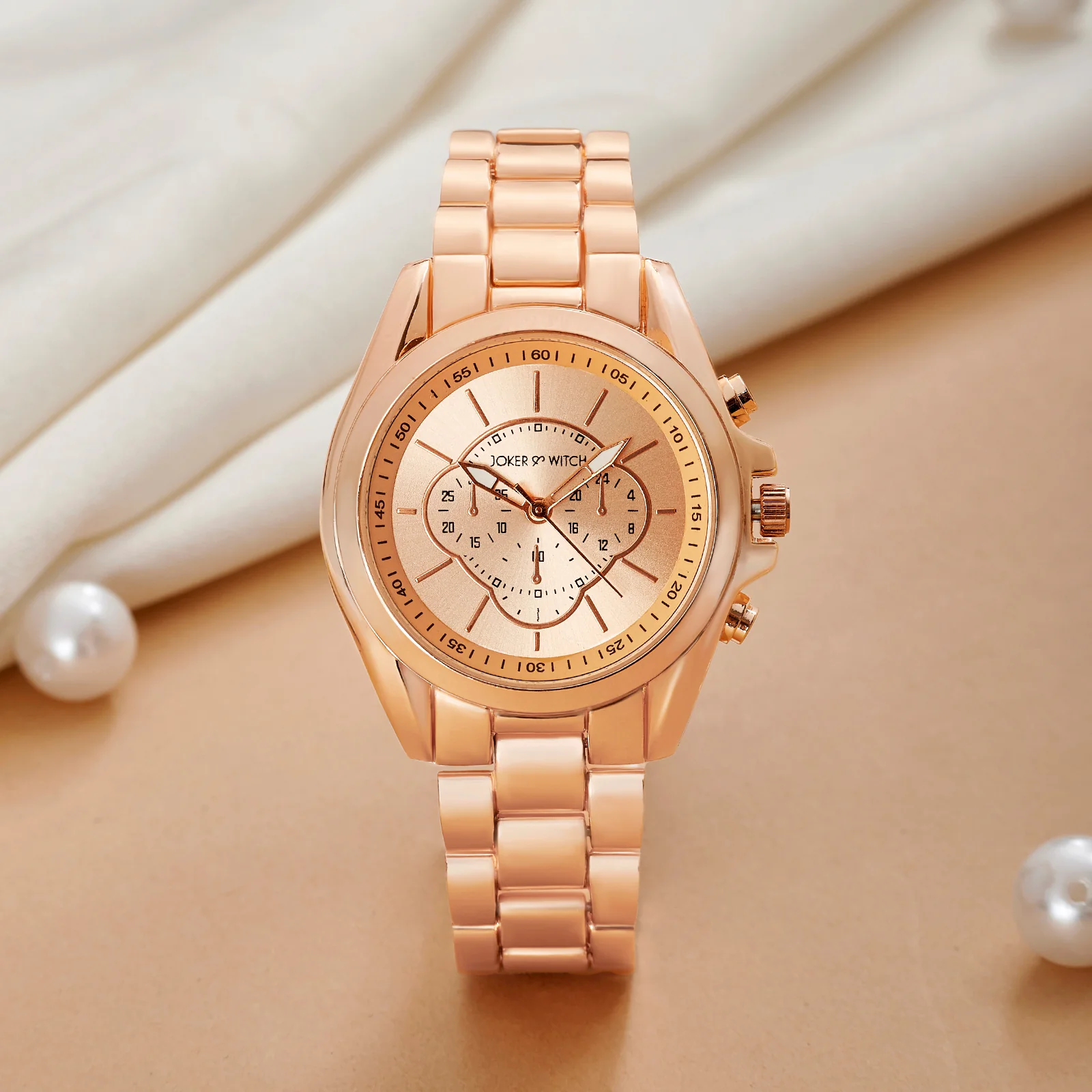 Stellar Rose Gold Large Dial Linked Chain Strap Women's Watch