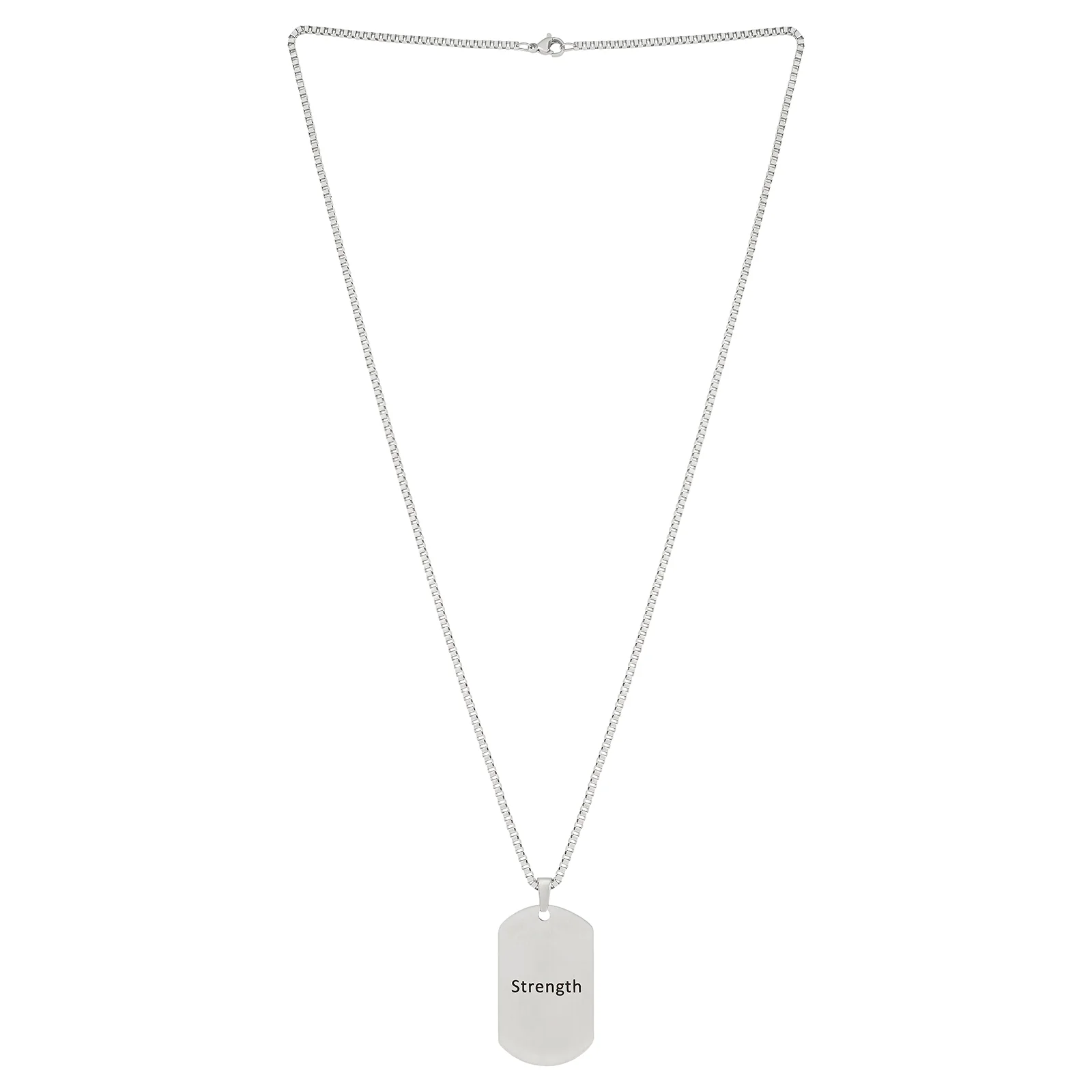 Strength Silver Men's Curve Tag Mantra Necklace - Image 3