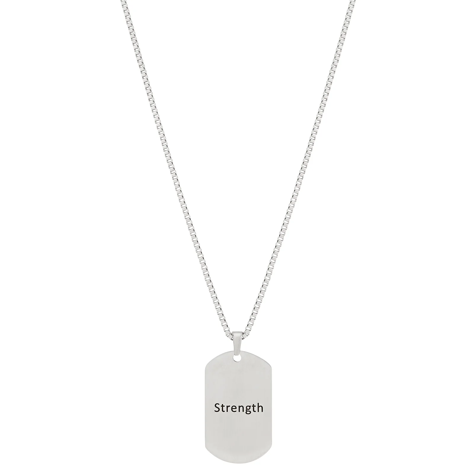 Strength Silver Men's Curve Tag Mantra Necklace - Image 4