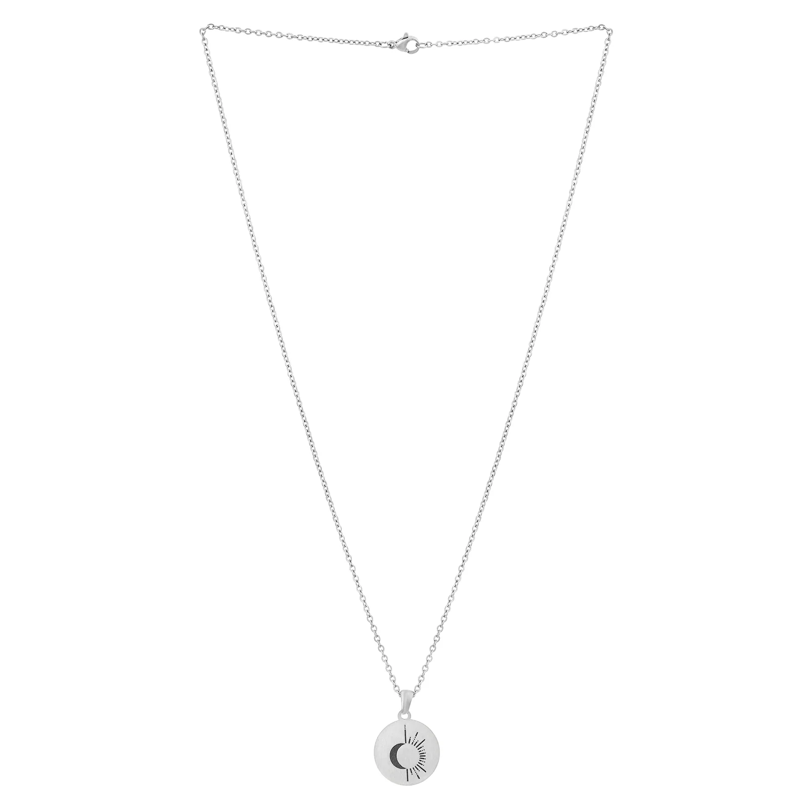 Sun & Moon Silver Women's Round Mantra Necklace - Image 3