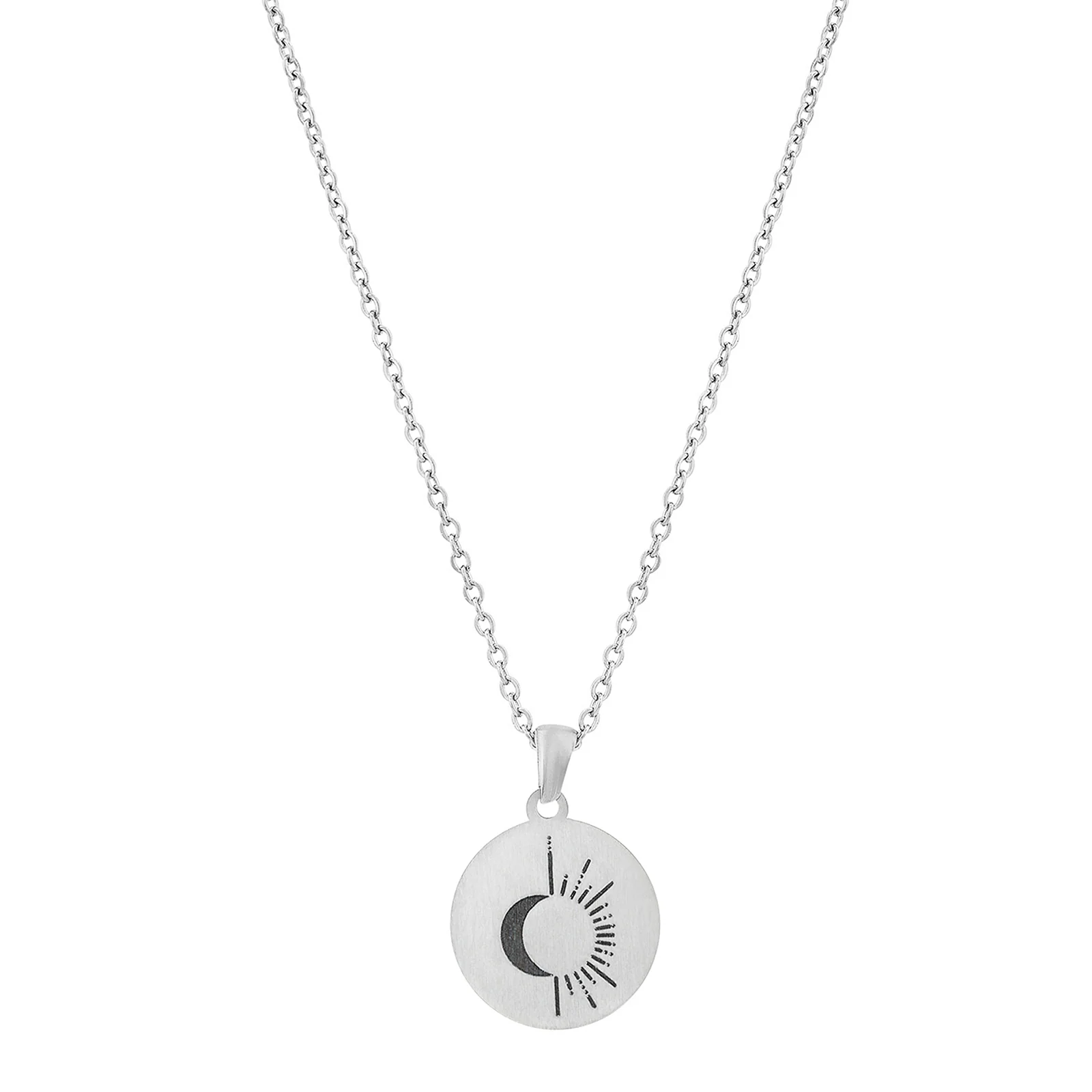 Sun & Moon Silver Women's Round Mantra Necklace - Image 5