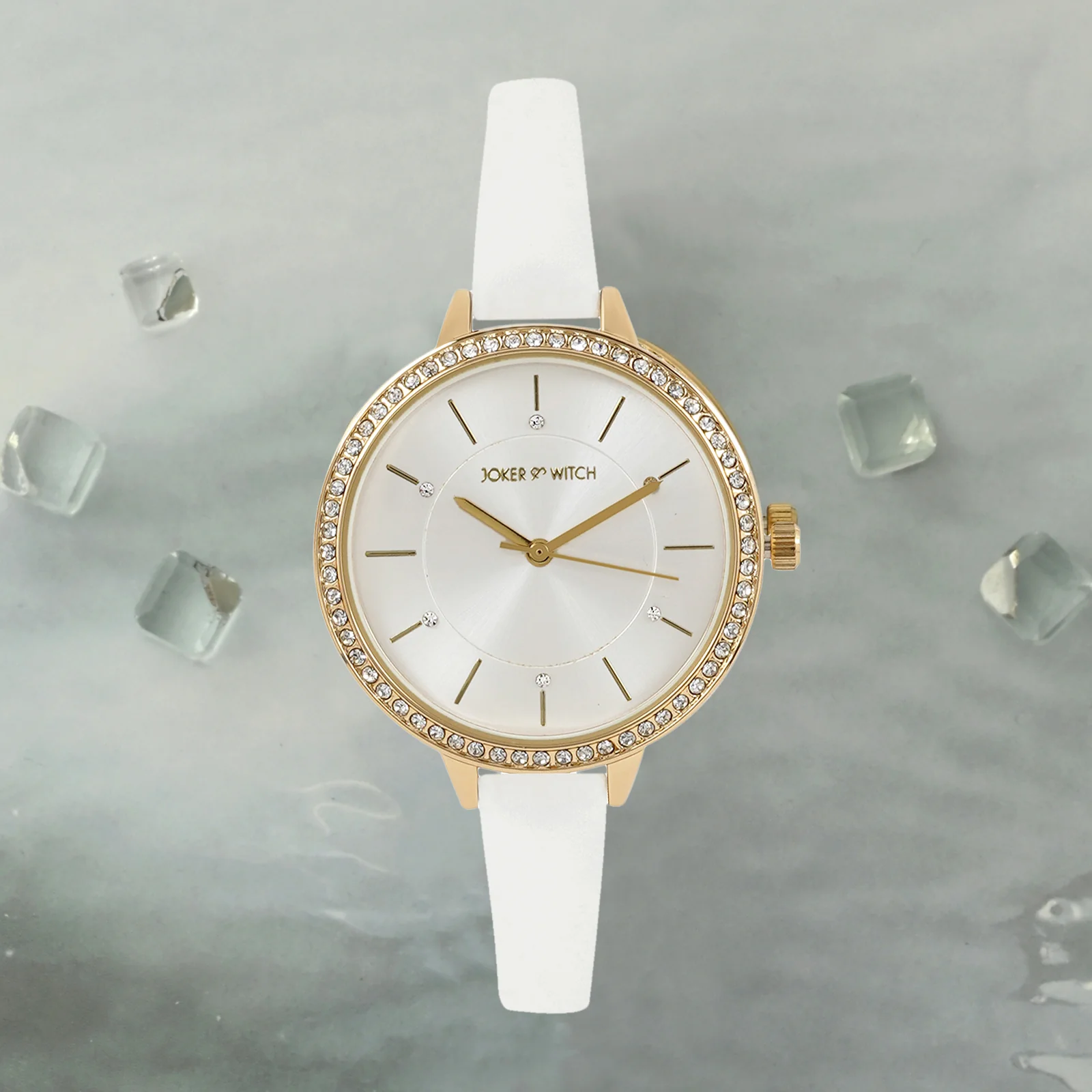 Sunrise Silver Medium Rhinestone Dial PU Strap Women's Watch