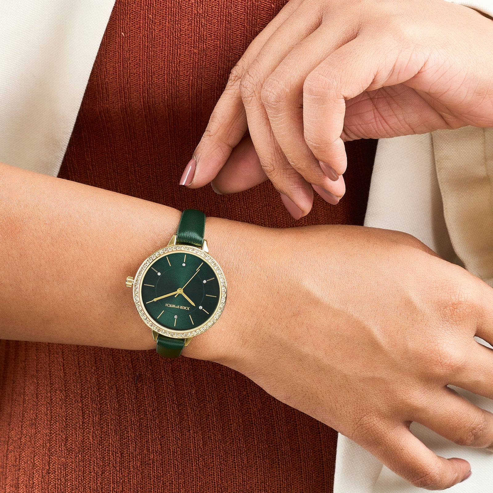 Sunrise Emerald Medium Rhinestone Dial PU Strap Women's Watch - Image 2
