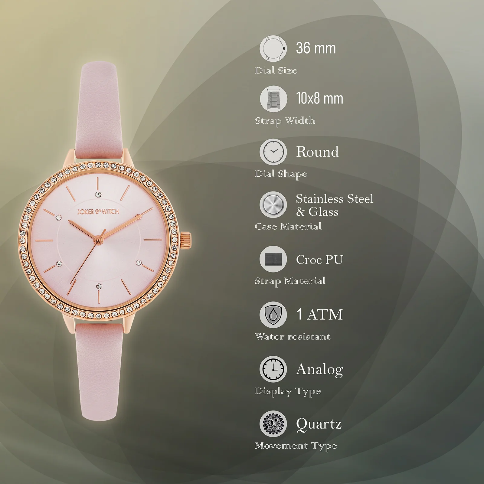 Sunrise Lavendar Medium Rhinestone Dial PU Strap Women's Watch - Image 7