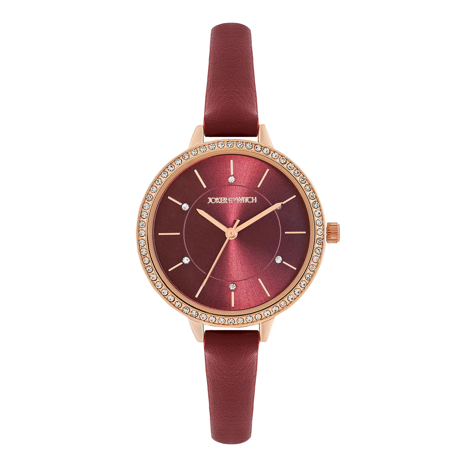 Sunrise Maroon Medium Rhinestone Dial PU Strap Women's Watch - Image 3