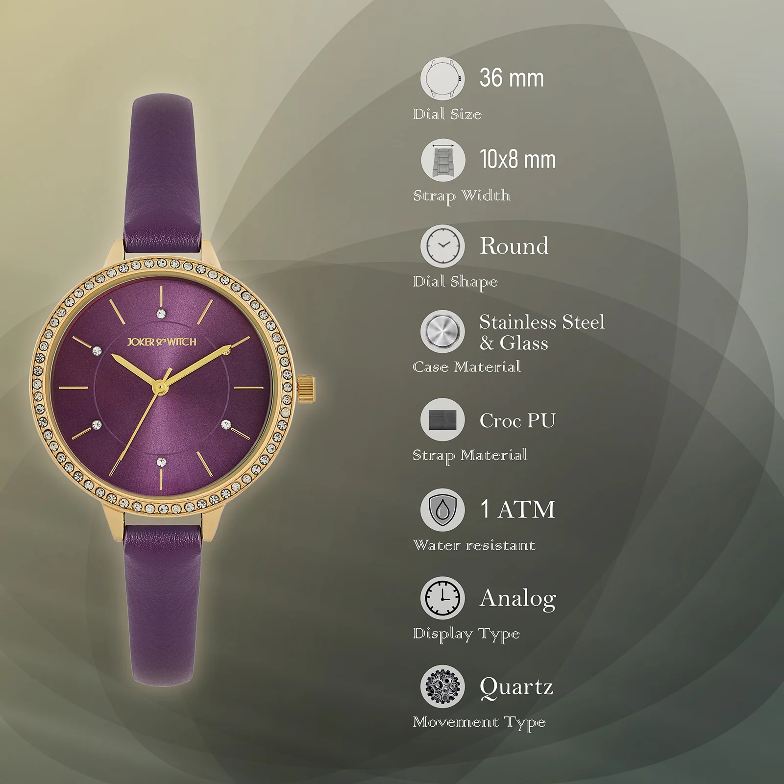 Sunrise Purple Medium Rhinestone Dial PU Strap Women's Watch - Image 7
