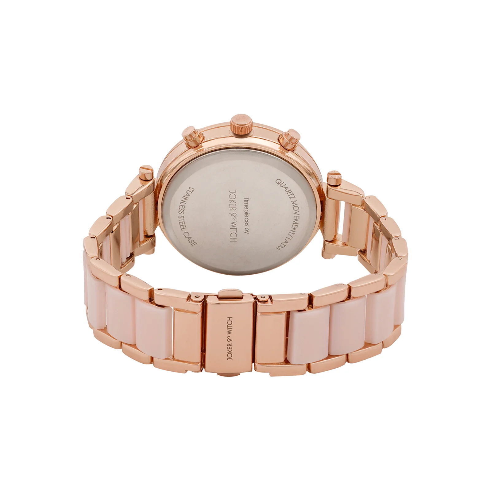 Suzanne White Large Rhinestone Dial Pink Ceramic Linked Chain Strap Women's Watch - Image 6