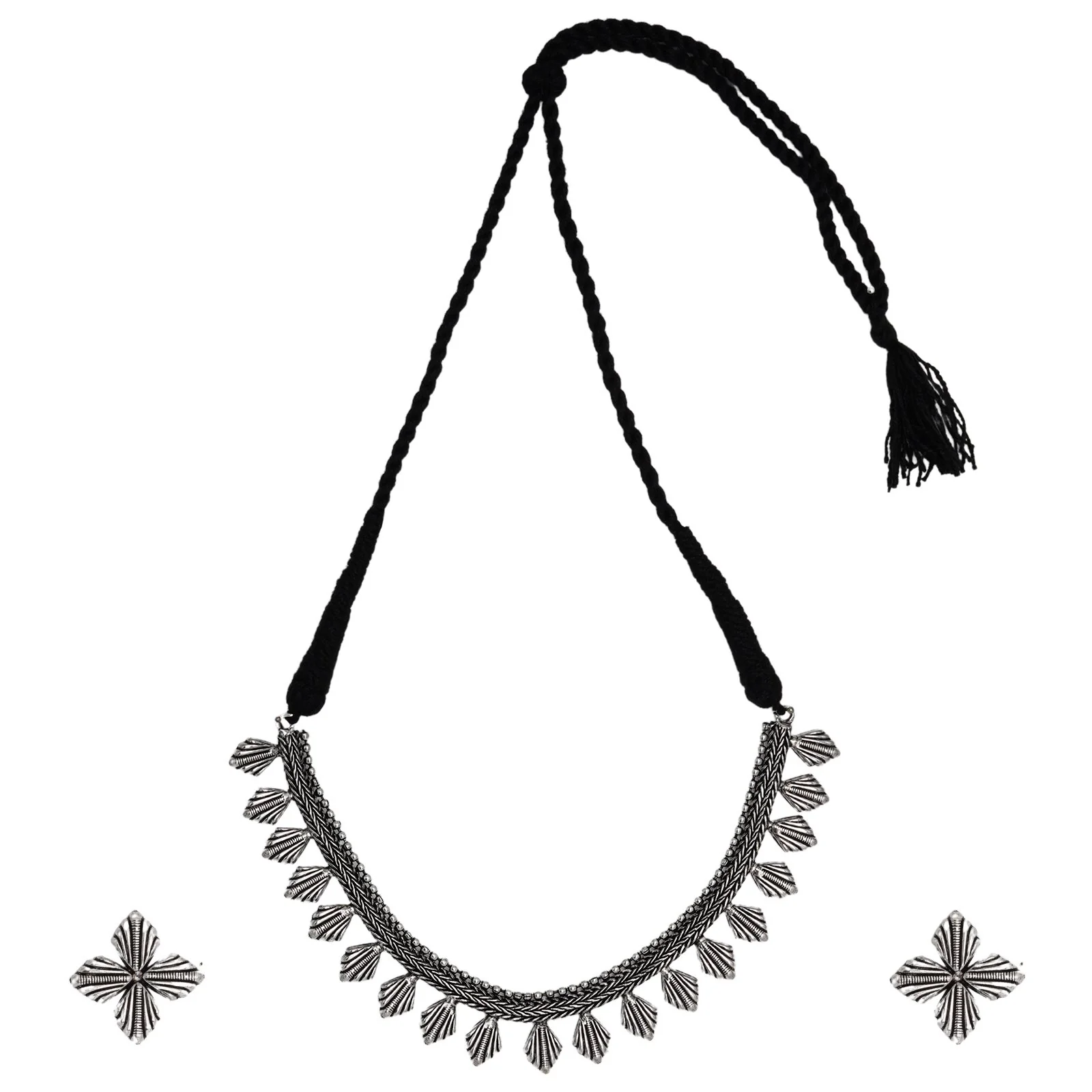 Teejh Aaloka Silver Oxidised Choker Necklace Set - Image 3