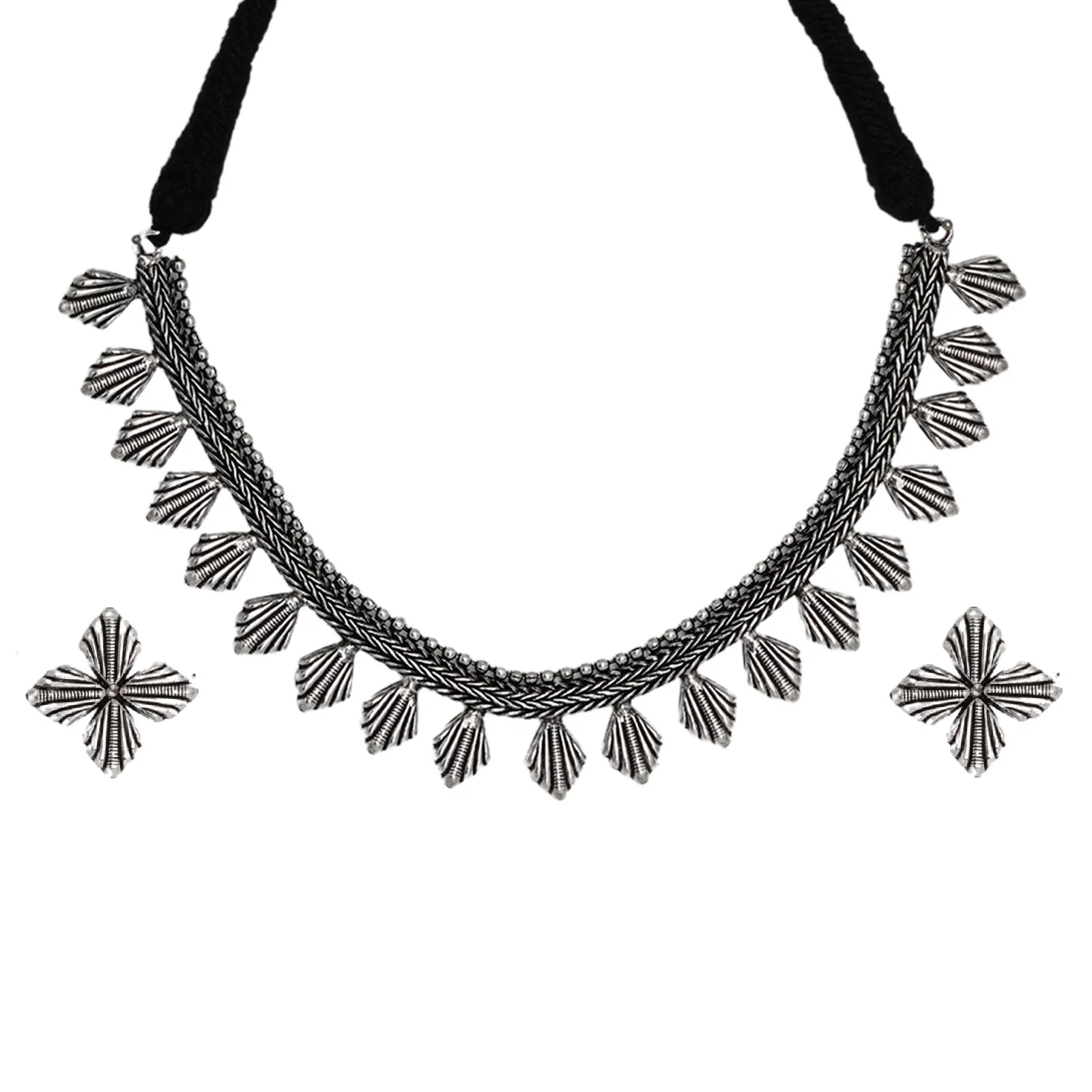 Teejh Aaloka Silver Oxidised Choker Necklace Set - Image 4