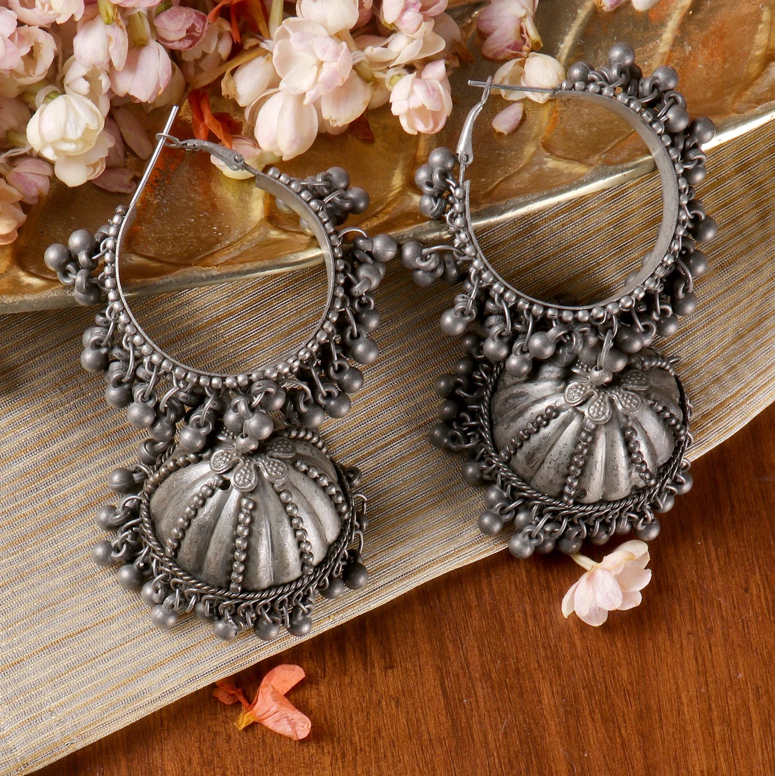 Teejh Alisha Pearl Silver Oxidised Jhumki Earrings