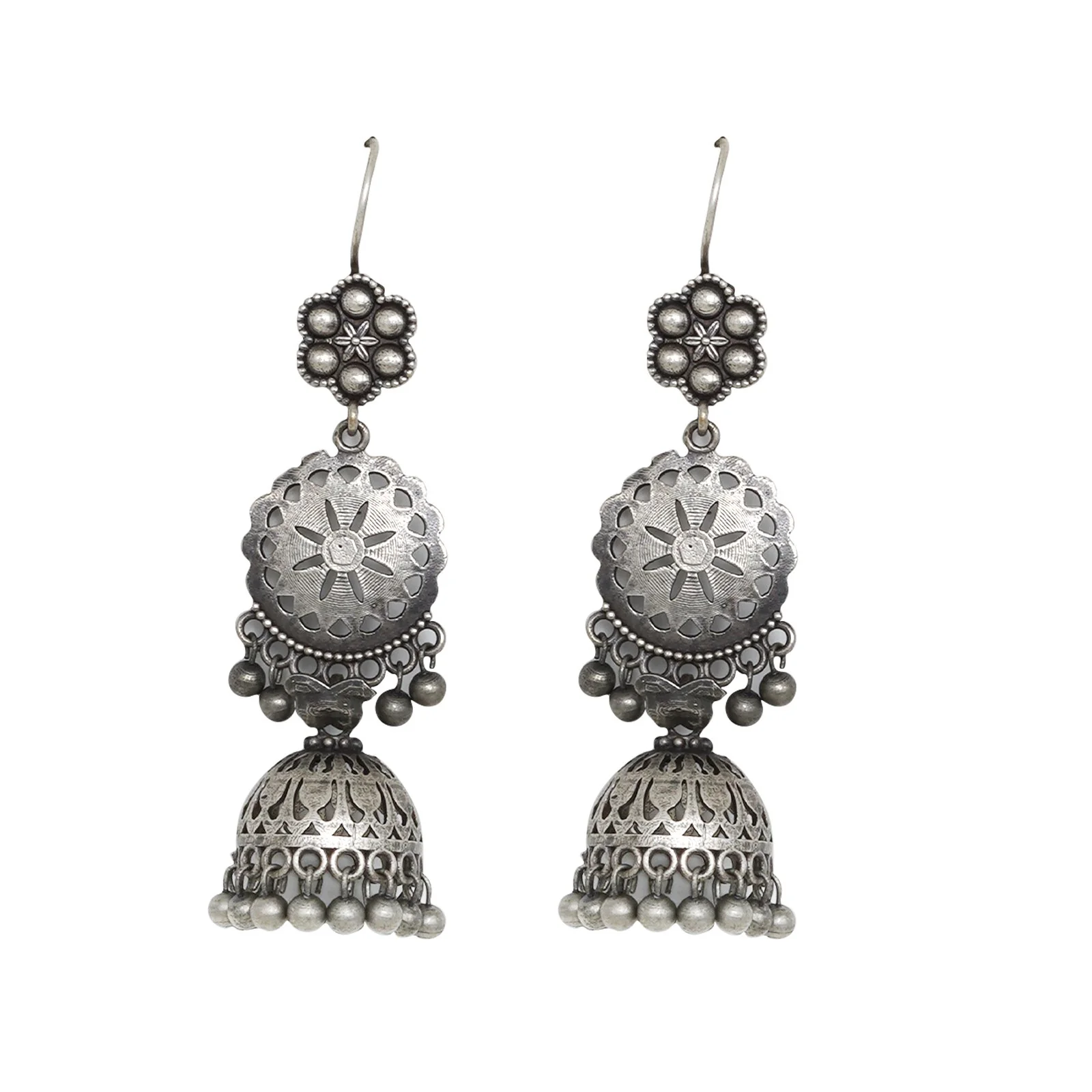 Teejh Anushreya Floral Silver Oxidised Jhumki - Image 2