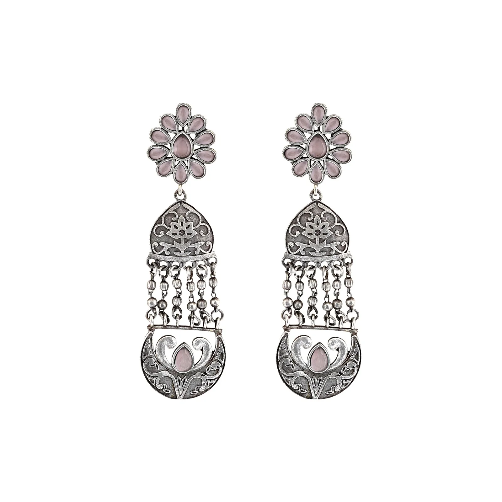 Teejh Bina Floral Pink Silver Oxidised Earrings - Image 3