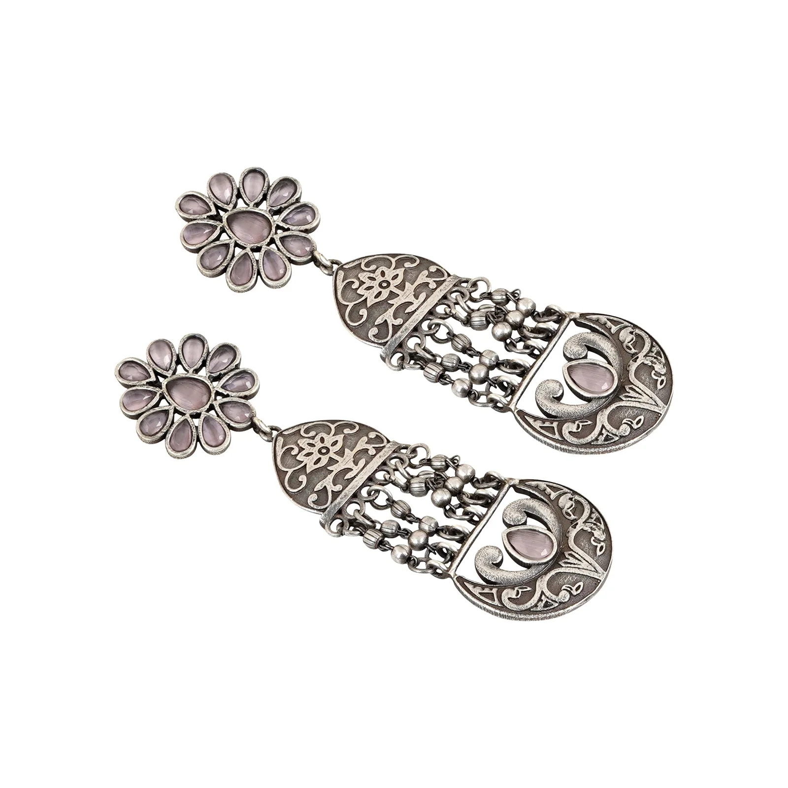 Teejh Bina Floral Pink Silver Oxidised Earrings - Image 4