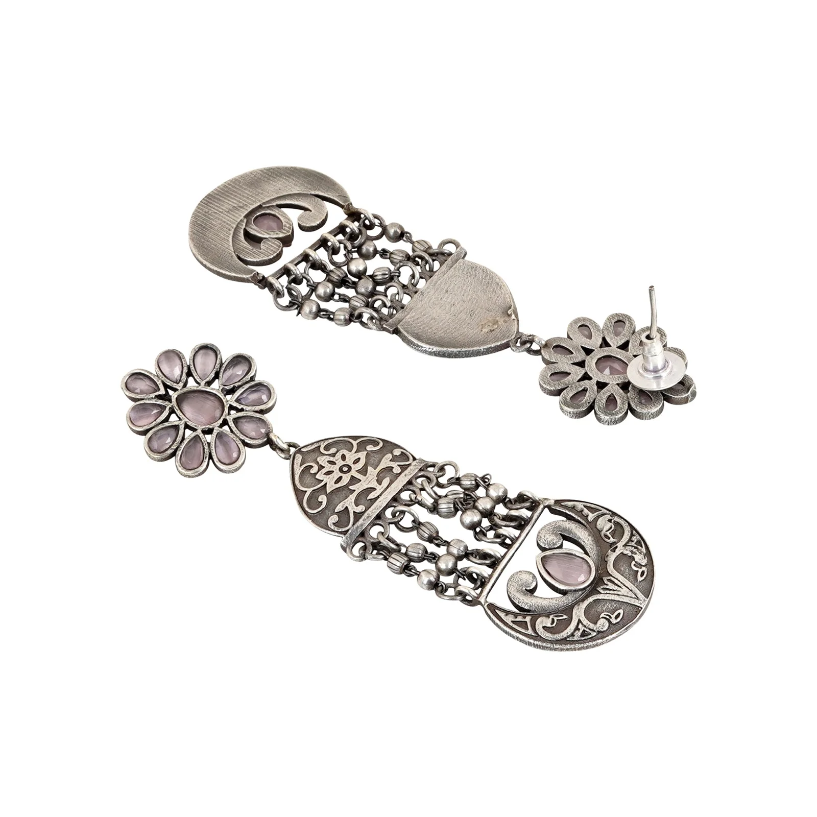 Teejh Bina Floral Pink Silver Oxidised Earrings - Image 5