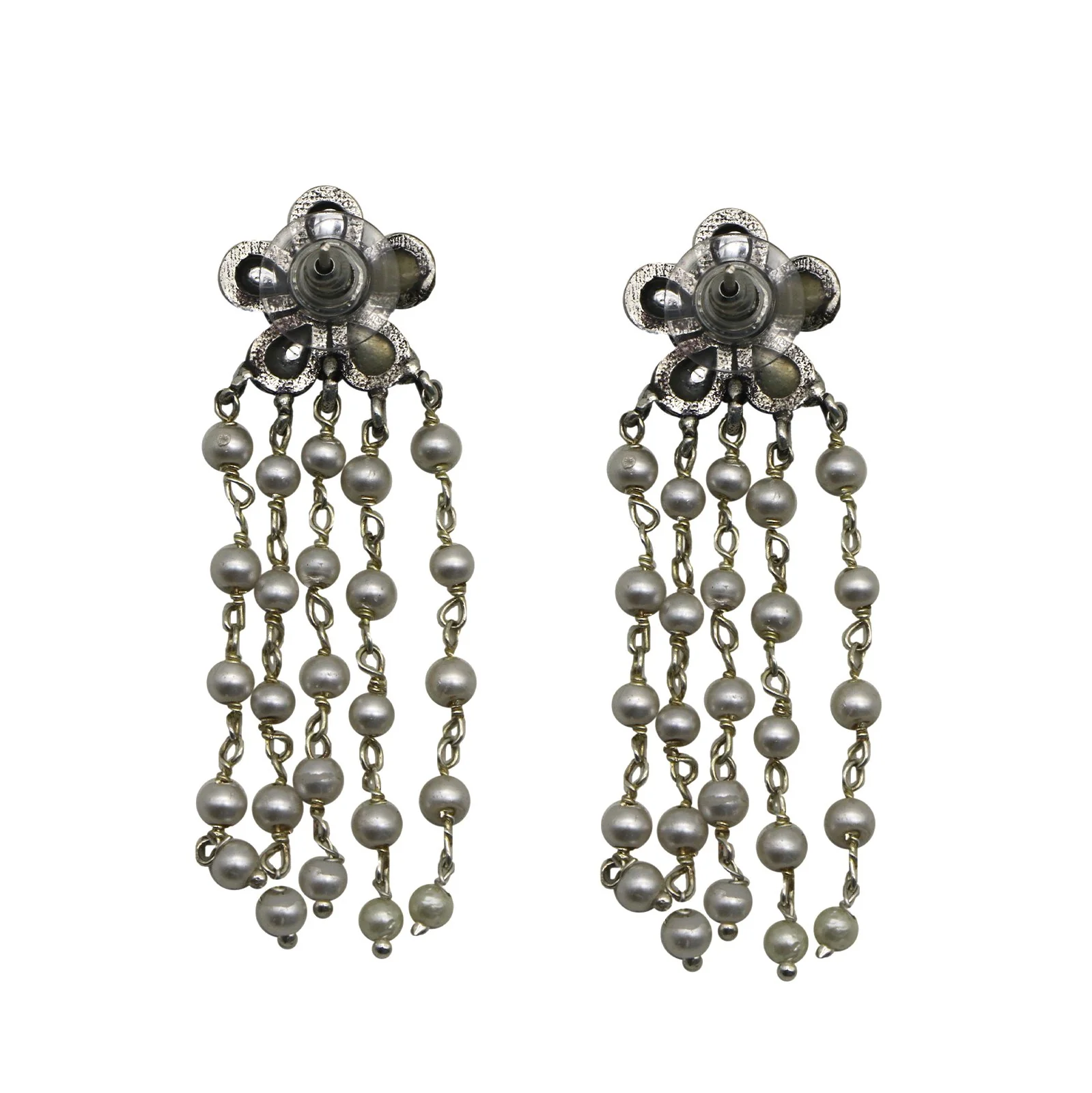 Teejh Blossom Polki Silver Oxidized Pearl Earrings - Image 5