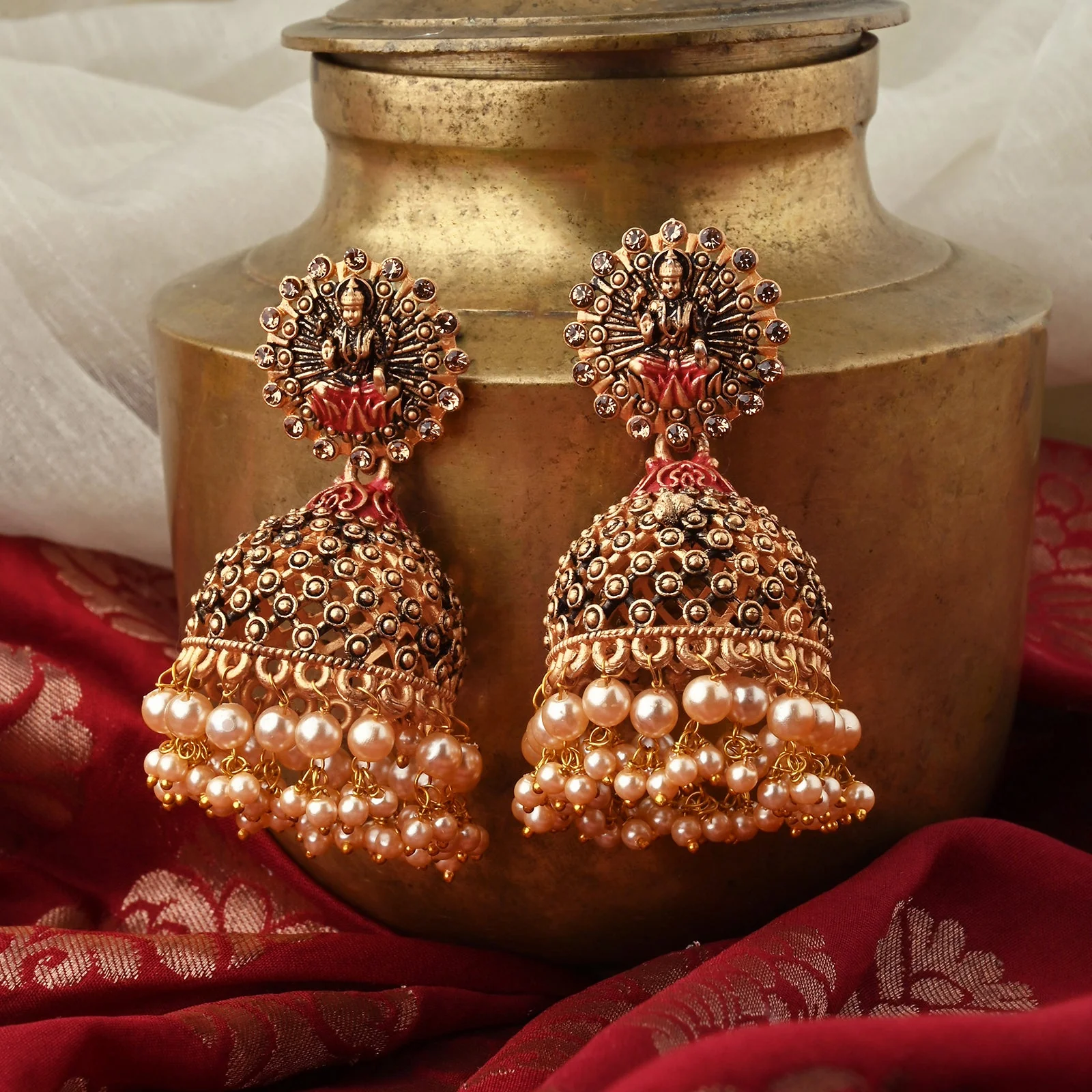 Teejh Chakriya Pink Gold Enamel Earrings