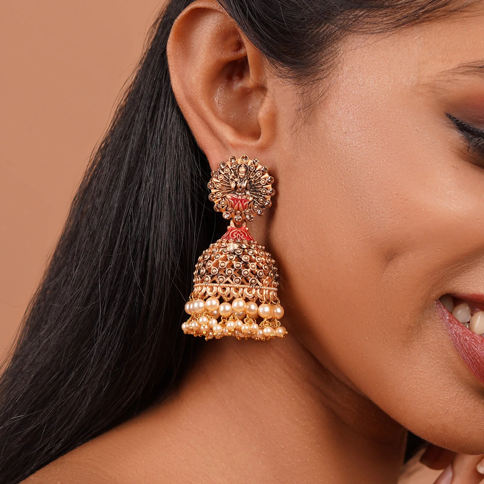 Teejh Chakriya Pink Gold Enamel Earrings - Image 2