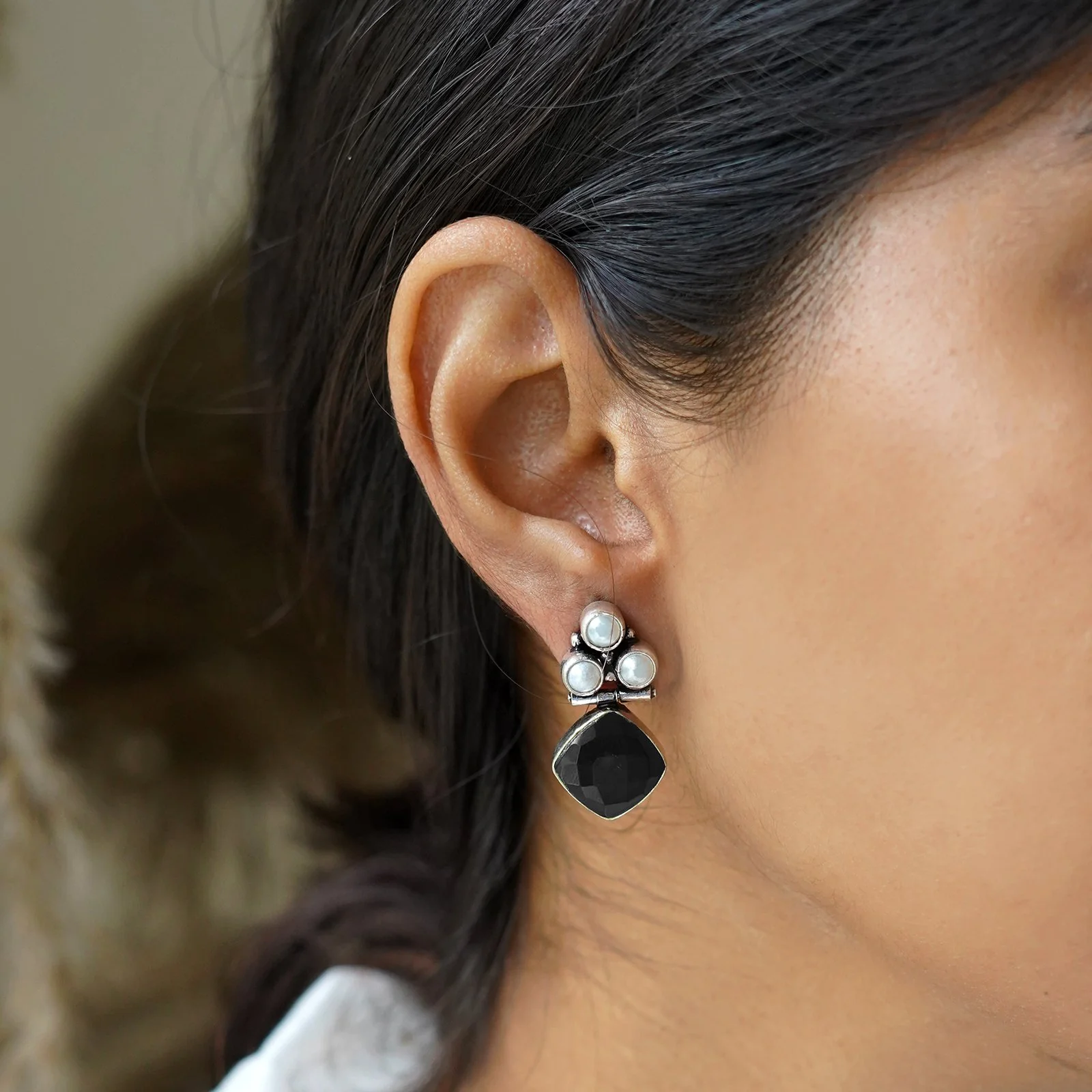 Teejh Delisha Black Stone Silver Oxidised Stud Earrings