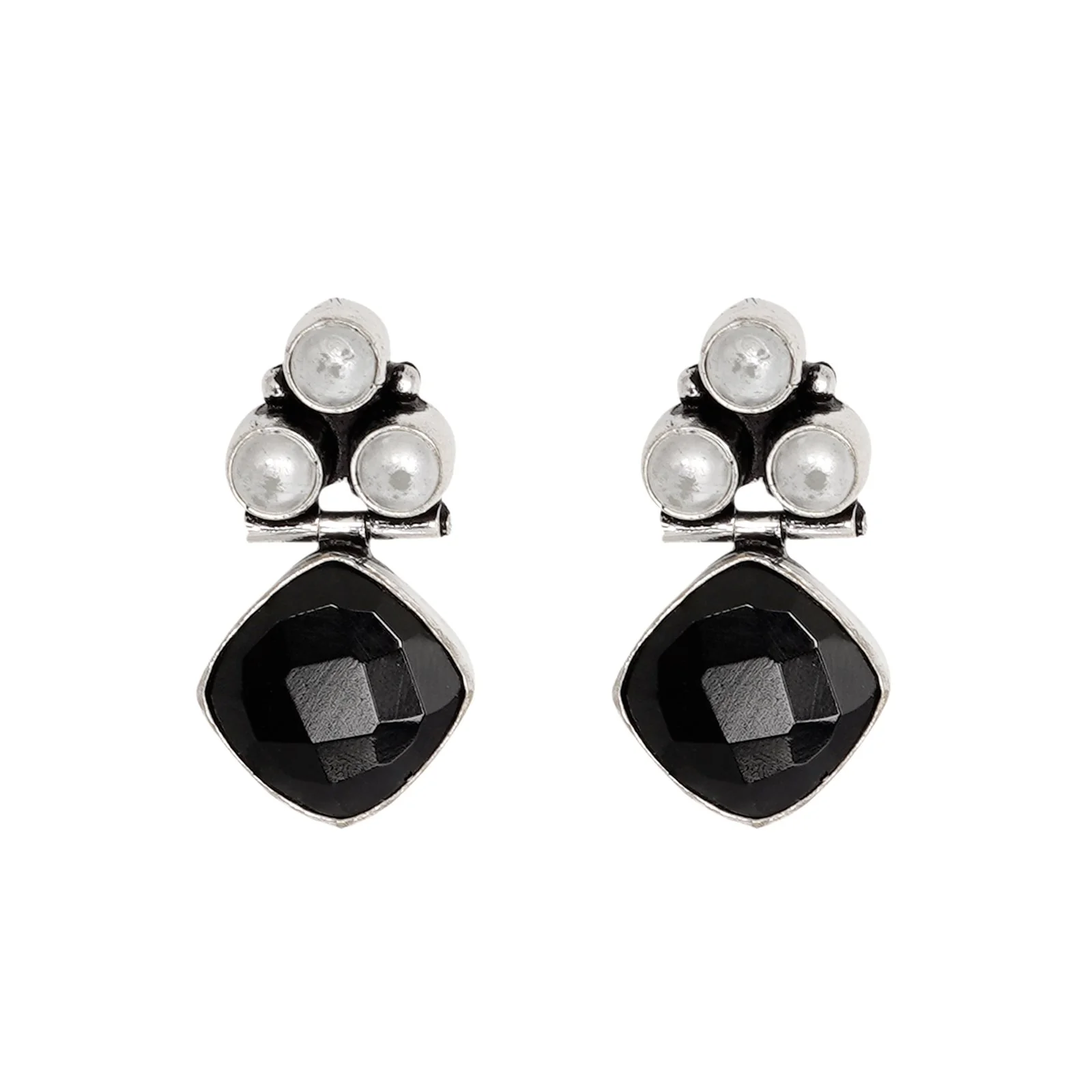 Teejh Delisha Black Stone Silver Oxidised Stud Earrings - Image 3