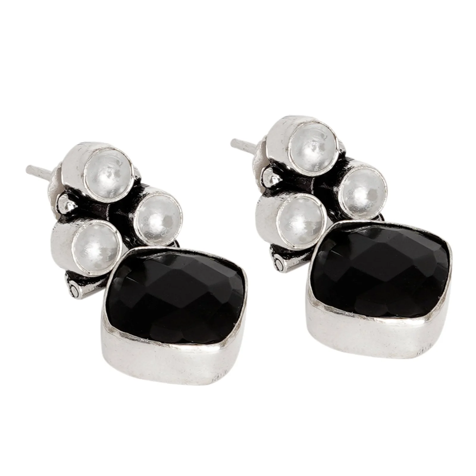 Teejh Delisha Black Stone Silver Oxidised Stud Earrings - Image 4