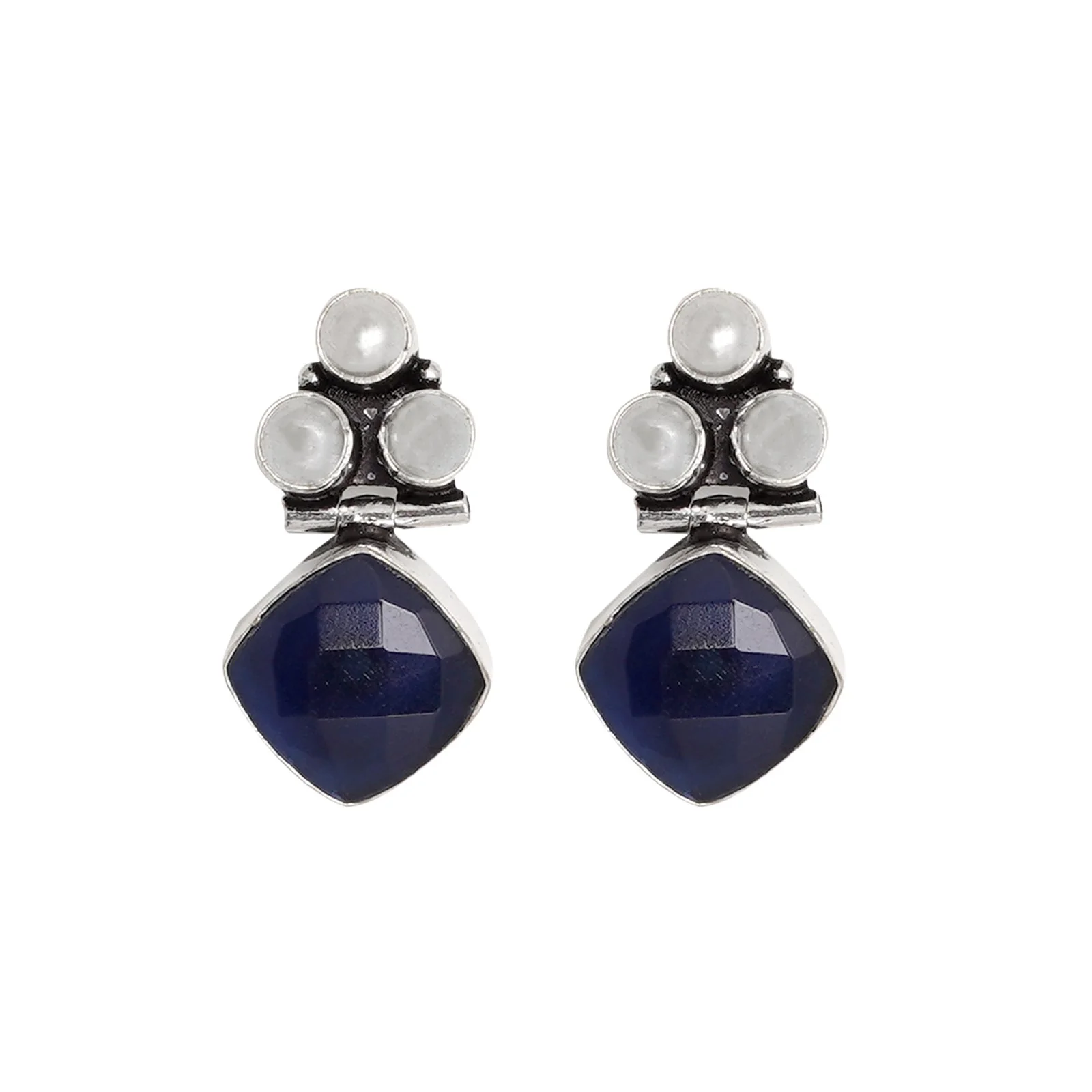Teejh Delisha Blue Stone Silver Oxidised Stud Earrings - Image 3