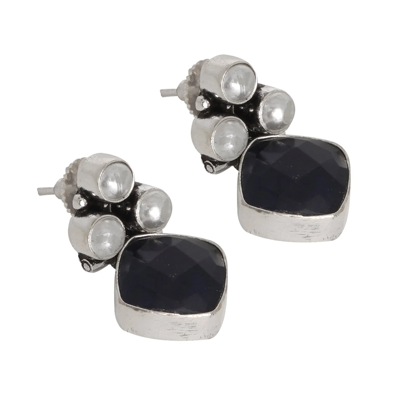 Teejh Delisha Blue Stone Silver Oxidised Stud Earrings - Image 4