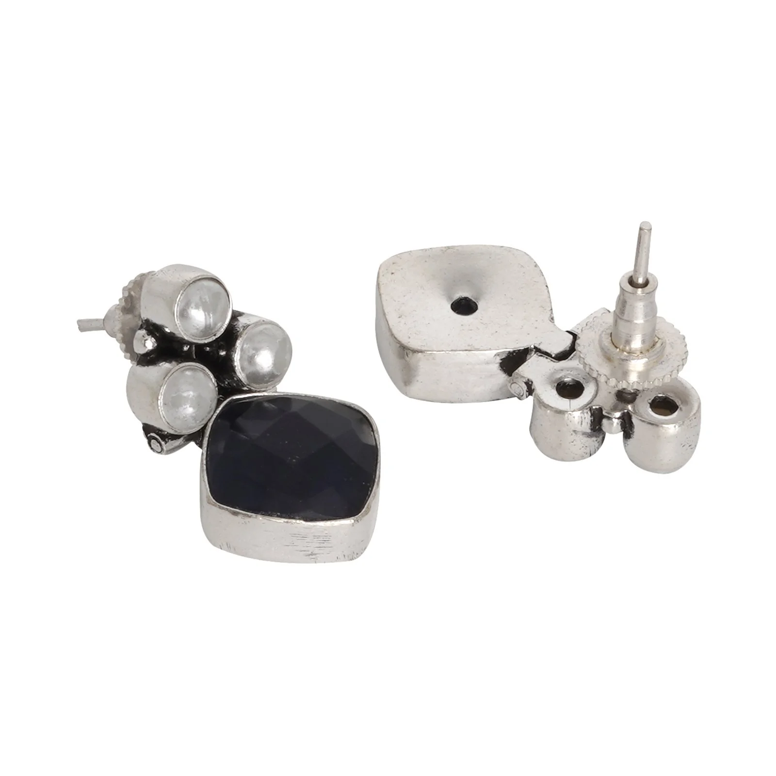 Teejh Delisha Blue Stone Silver Oxidised Stud Earrings - Image 5