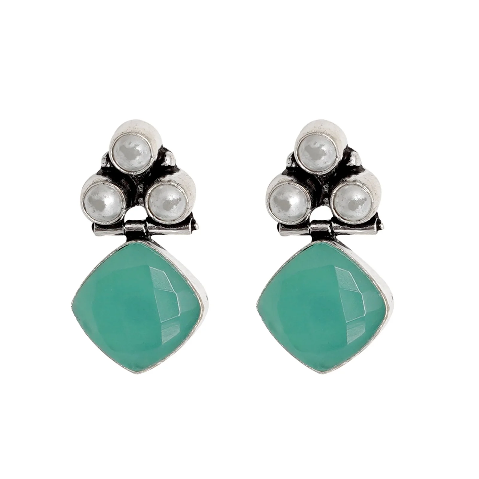 Teejh Delisha Light Blue Stone Silver Oxidised Stud Earrings - Image 3