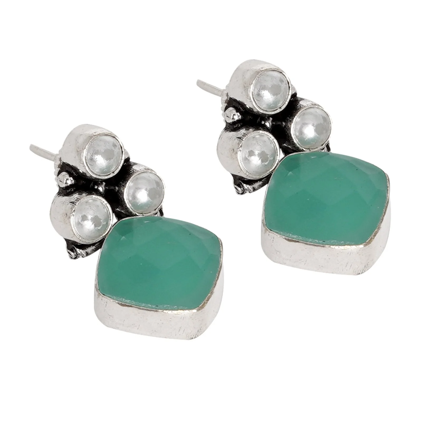 Teejh Delisha Light Blue Stone Silver Oxidised Stud Earrings - Image 4