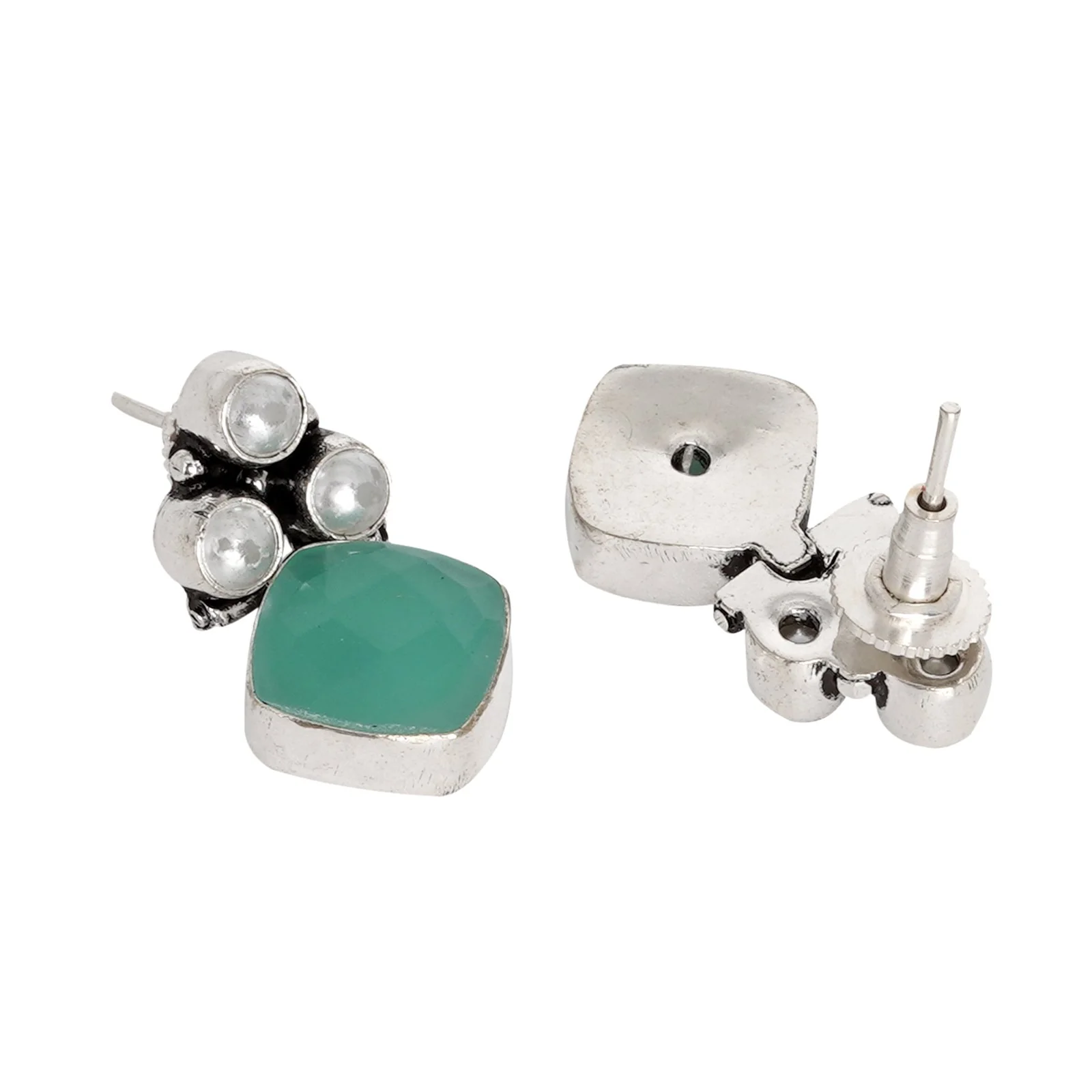 Teejh Delisha Light Blue Stone Silver Oxidised Stud Earrings - Image 5