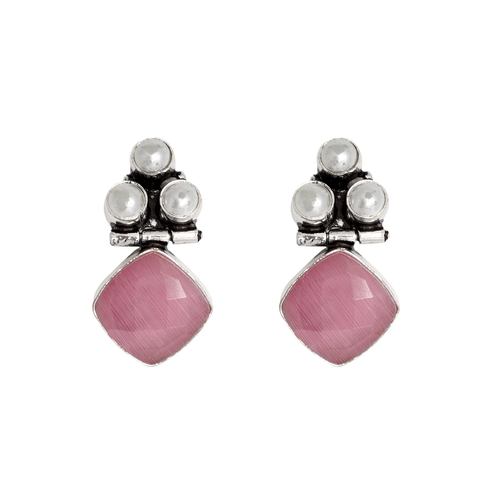 Teejh Delisha Pink Stone Silver Oxidised Stud Earrings - Image 3