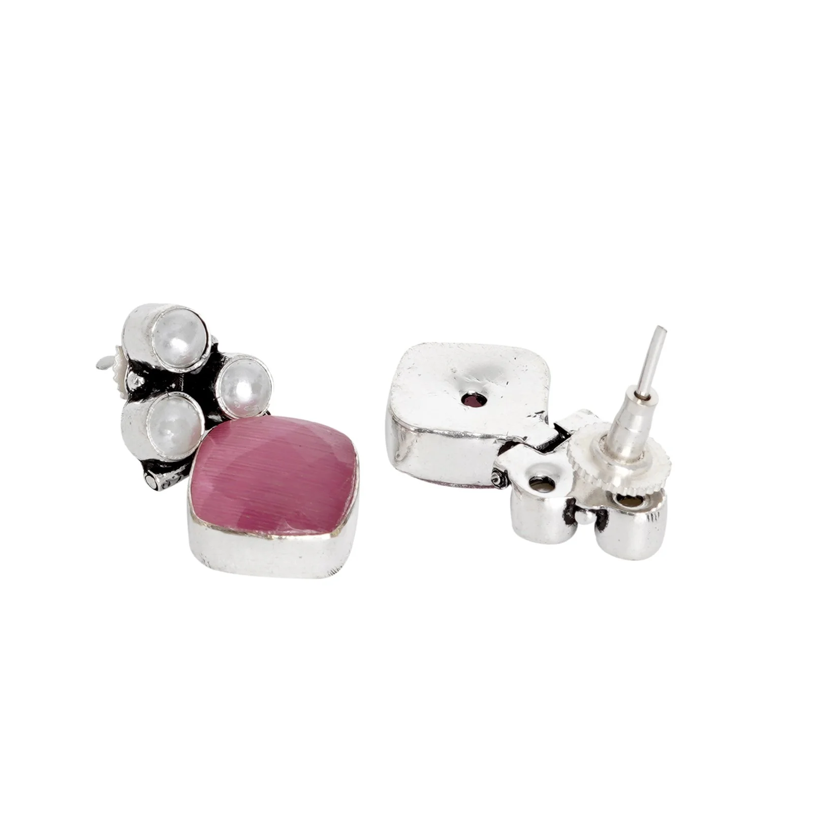 Teejh Delisha Pink Stone Silver Oxidised Stud Earrings - Image 5