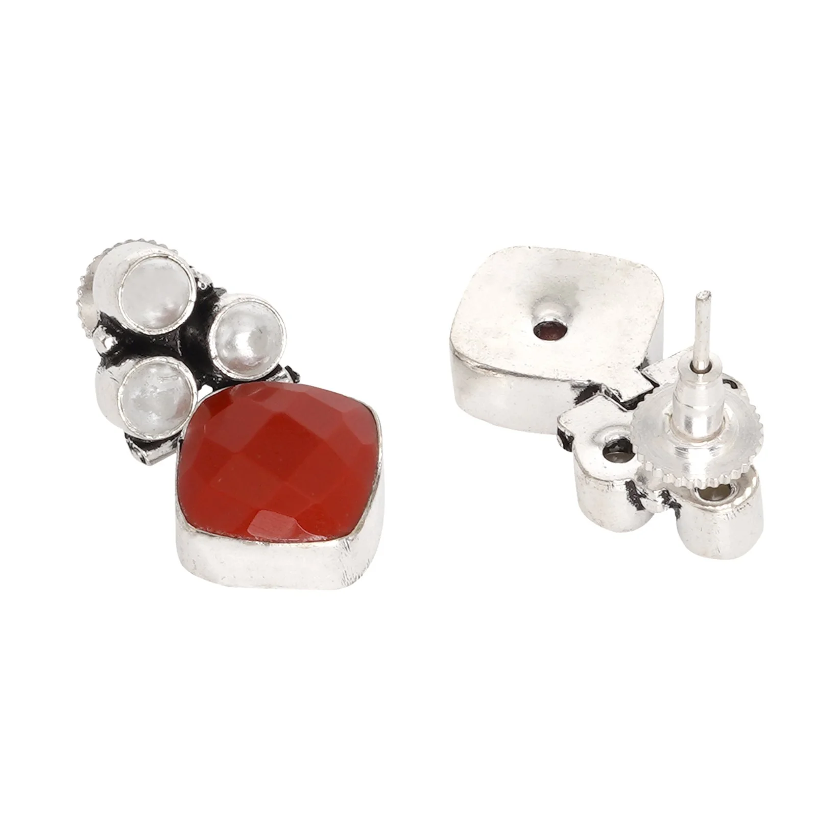 Teejh Delisha Red Stone Silver Oxidised Stud Earrings - Image 5