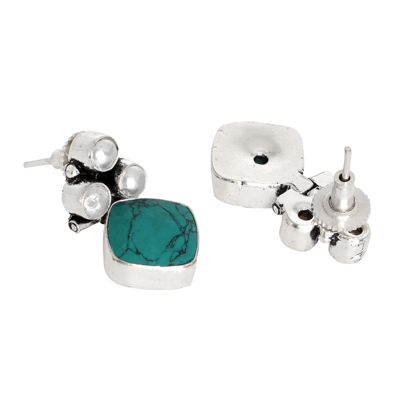 Teejh Delisha Turquoise Stone Silver Oxidised Stud Earrings - Image 5