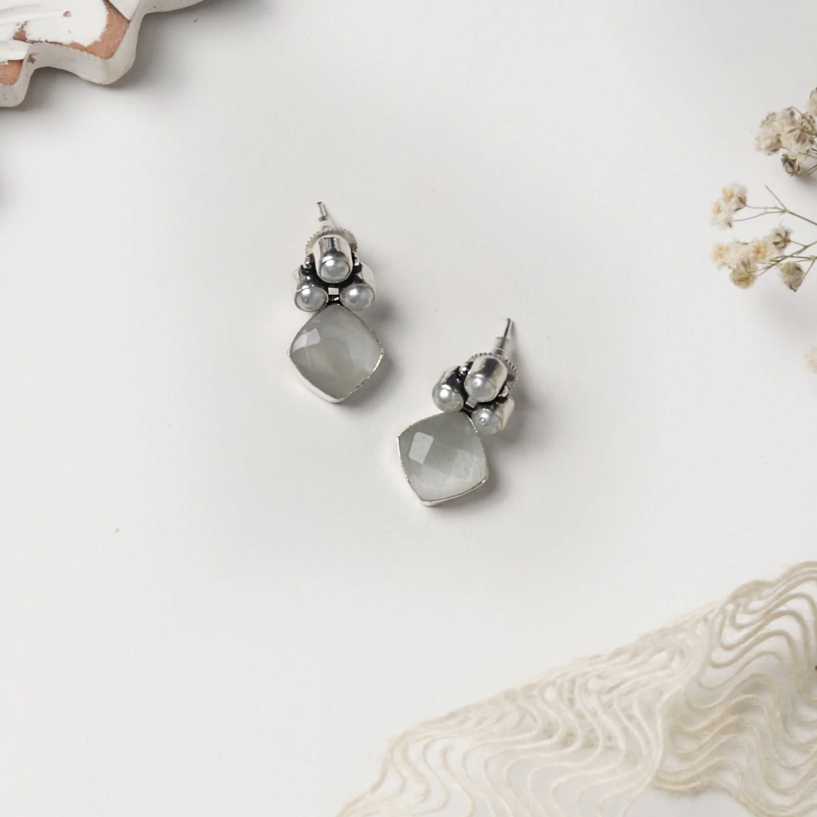 Teejh Delisha White Stone Silver Oxidised  Stud Earrings - Image 2