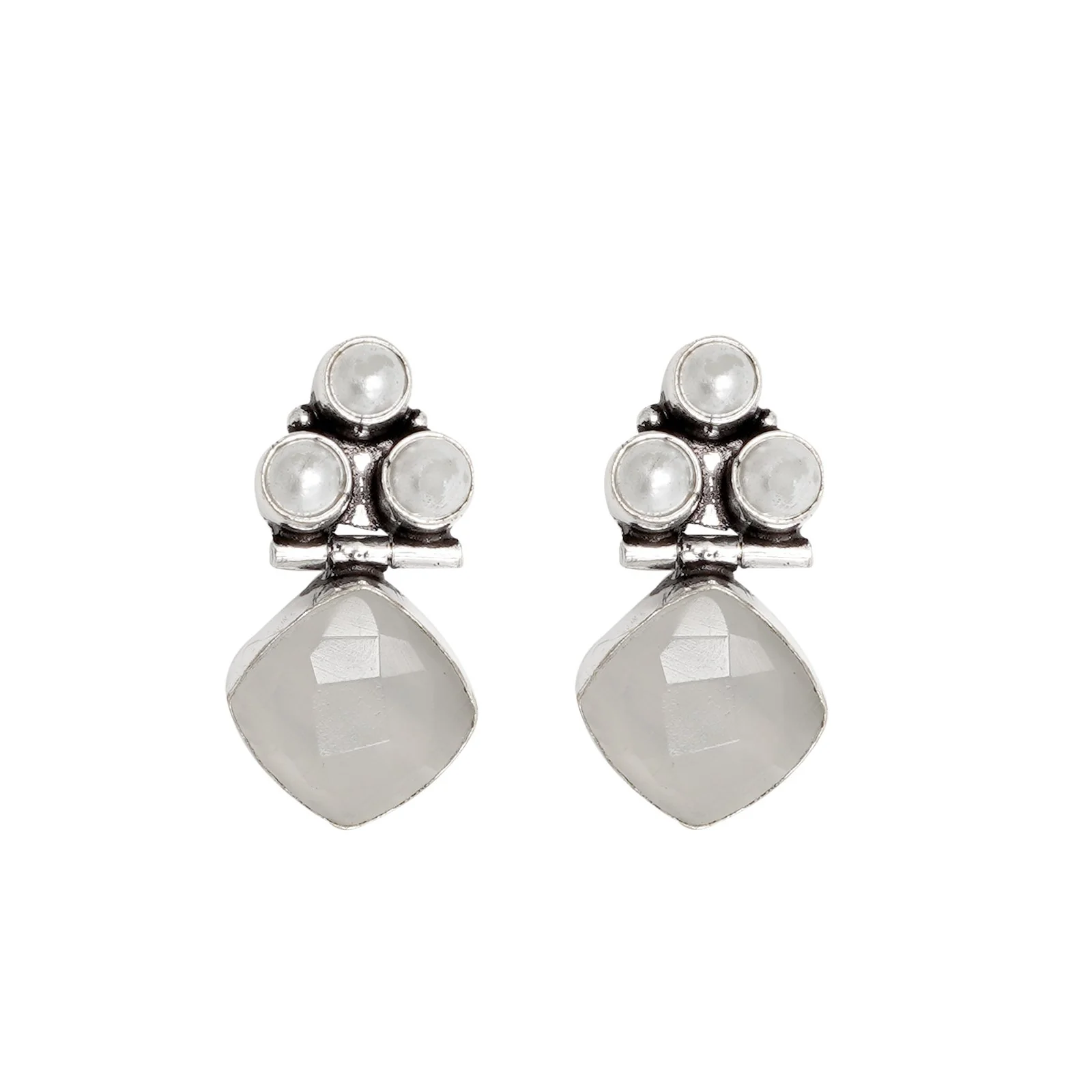 Teejh Delisha White Stone Silver Oxidised  Stud Earrings - Image 3