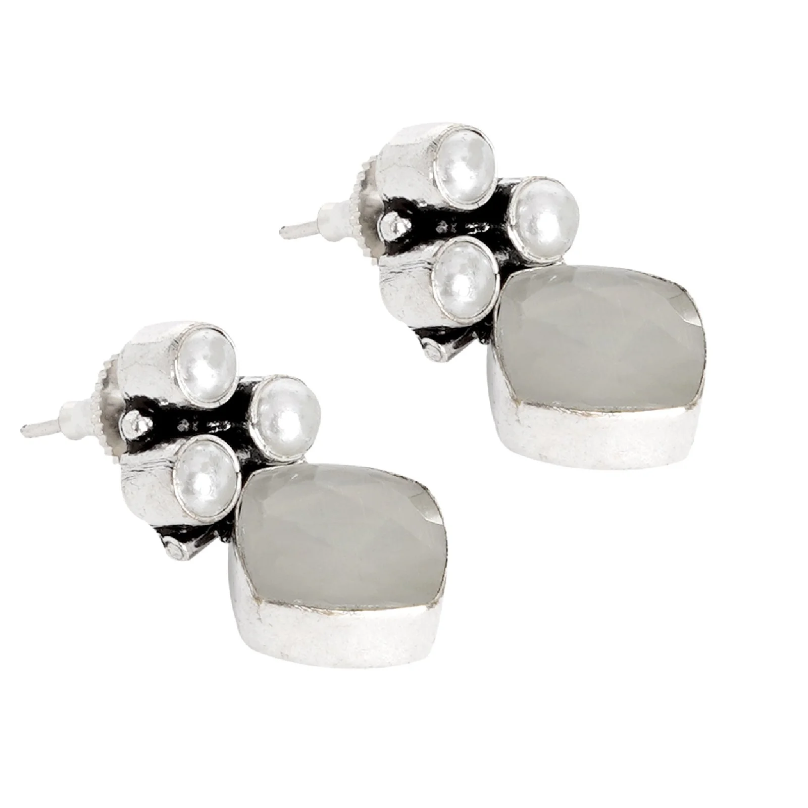 Teejh Delisha White Stone Silver Oxidised  Stud Earrings - Image 4